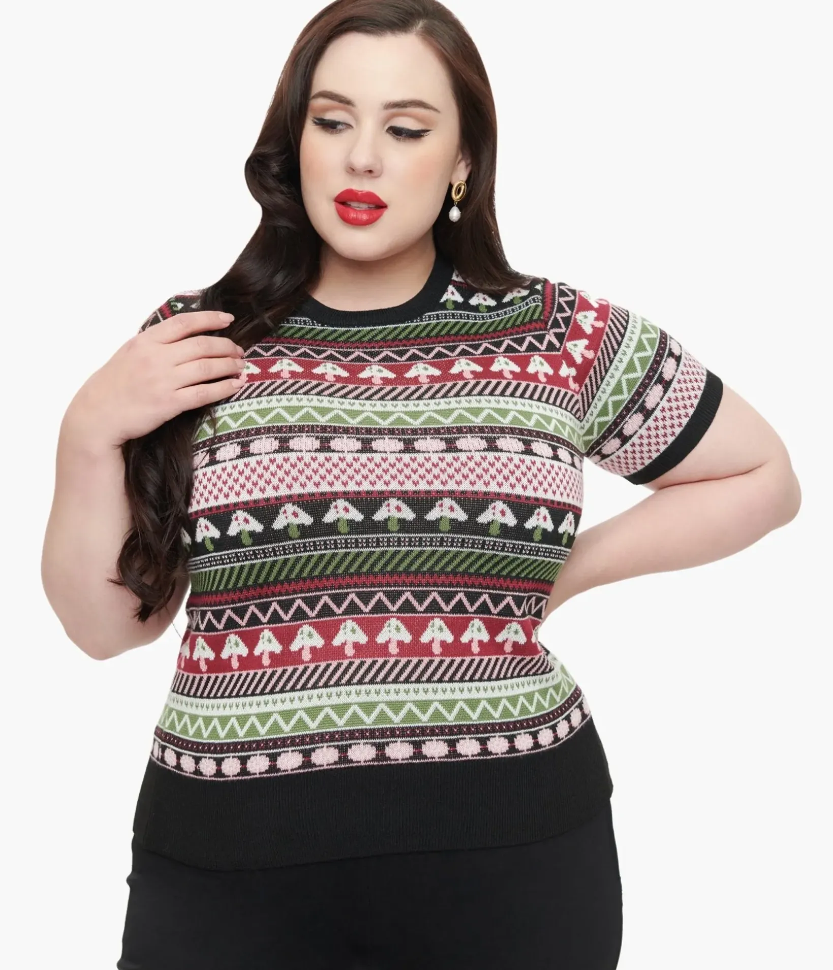 Unique Vintage Sweaters & Cardigans|Sweaters & Cardigans>Plus Size 1950s Mushroom Jacquard Sweater