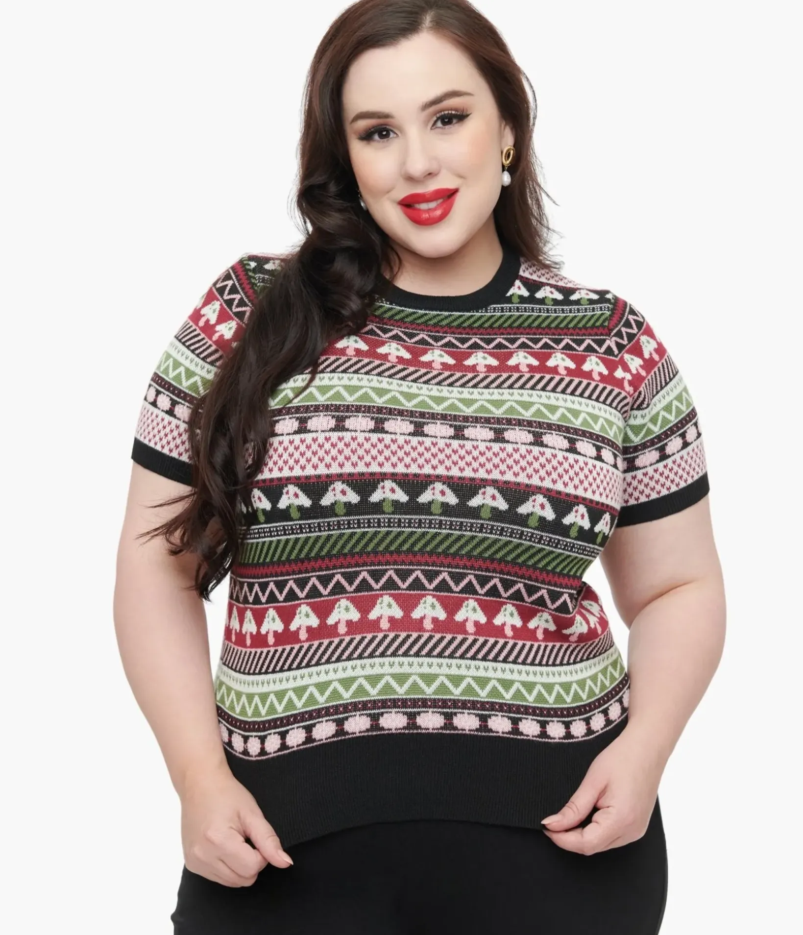 Unique Vintage Sweaters & Cardigans|Sweaters & Cardigans>Plus Size 1950s Mushroom Jacquard Sweater