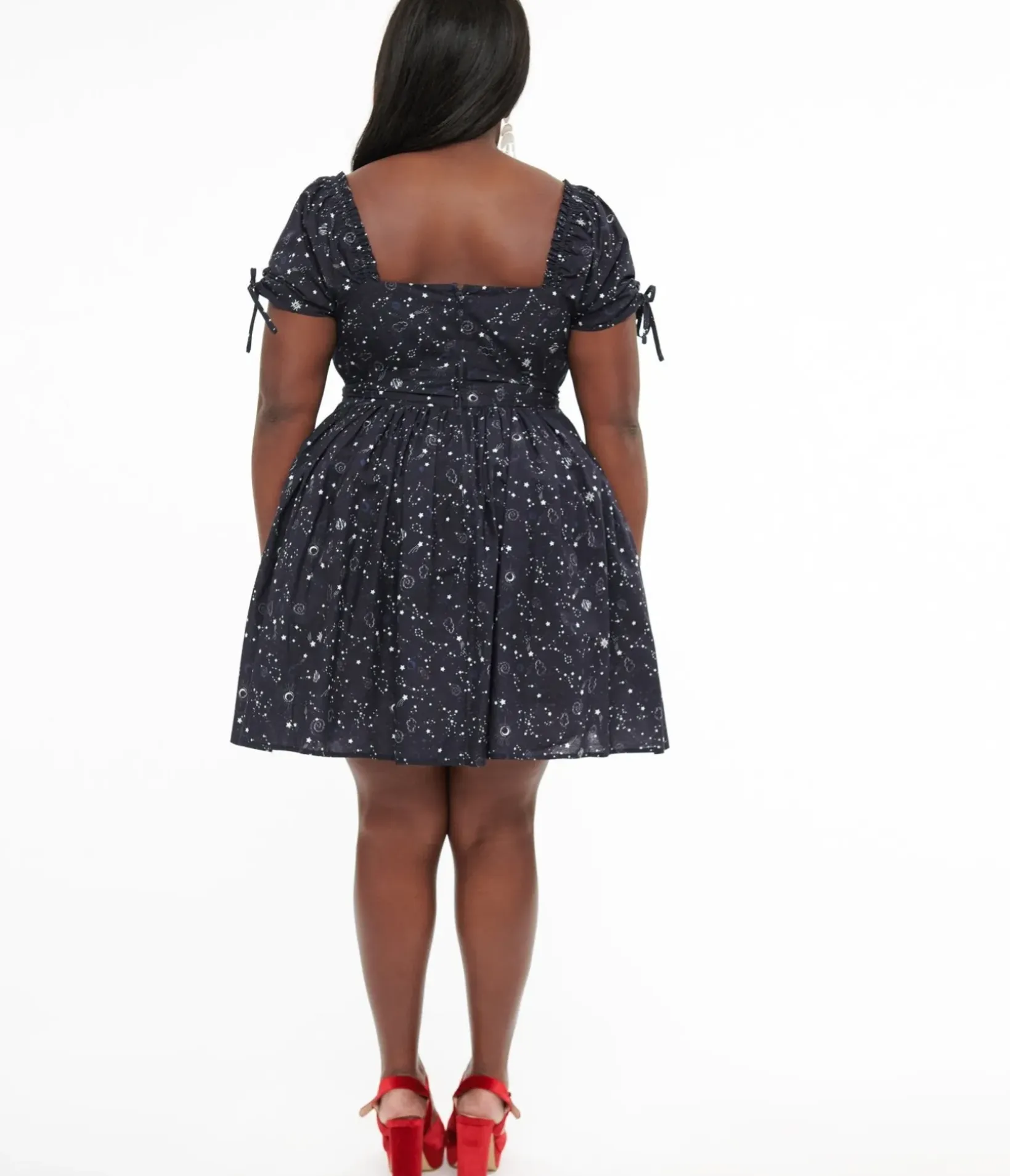 Unique Vintage Swing|Pocket Dresses>Plus Size 1950s Navy Cosmos Print Swing Dress