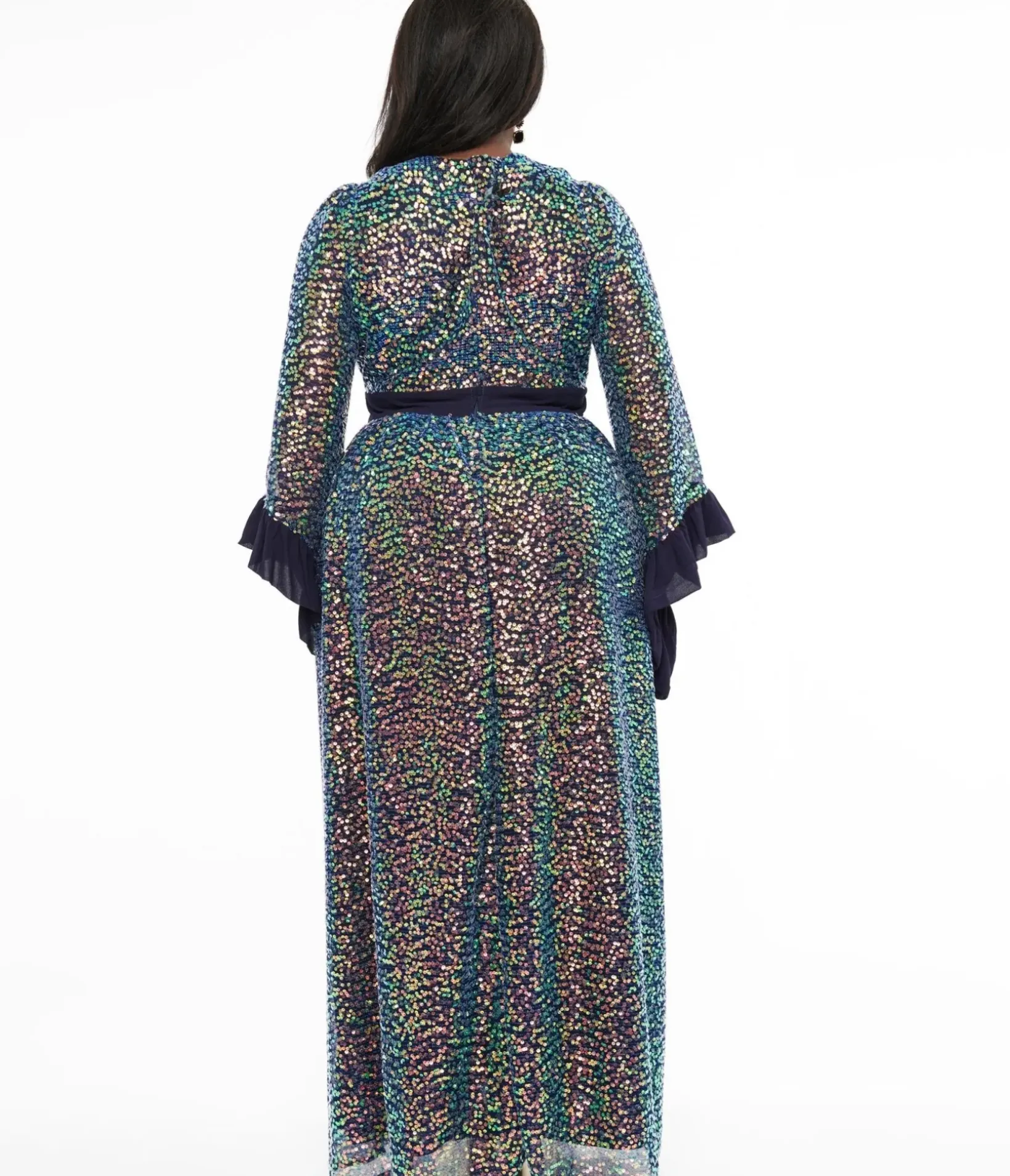 Unique Vintage Maxi|Midi & Maxi>Plus Size 1970s Navy Glitter Sequin Maxi Dress