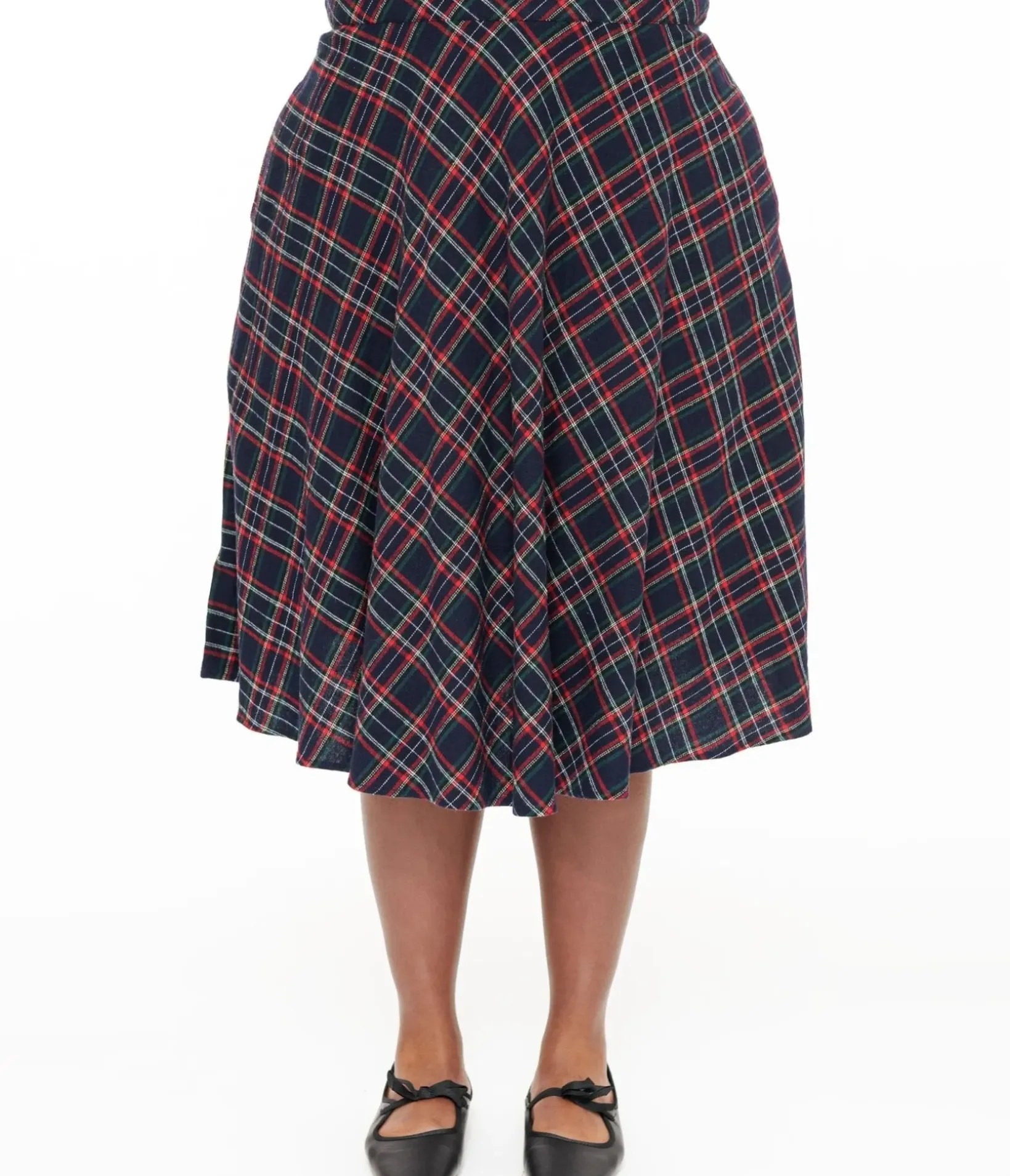 Unique Vintage Skirts|Skirts>Plus Size 1950s Navy & Green Plaid High Waist Vivien Swing Skirt