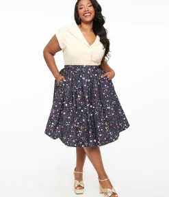 Unique Vintage Skirts|Skirts>Plus Size Space Print Gellar Swing Skirt