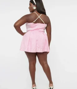 Unique Vintage Rompers & Jumpsuits|Rompers & Jumpsuits>Plus Size 1940s Pink Heart Smocked Cotton Skirted Romper