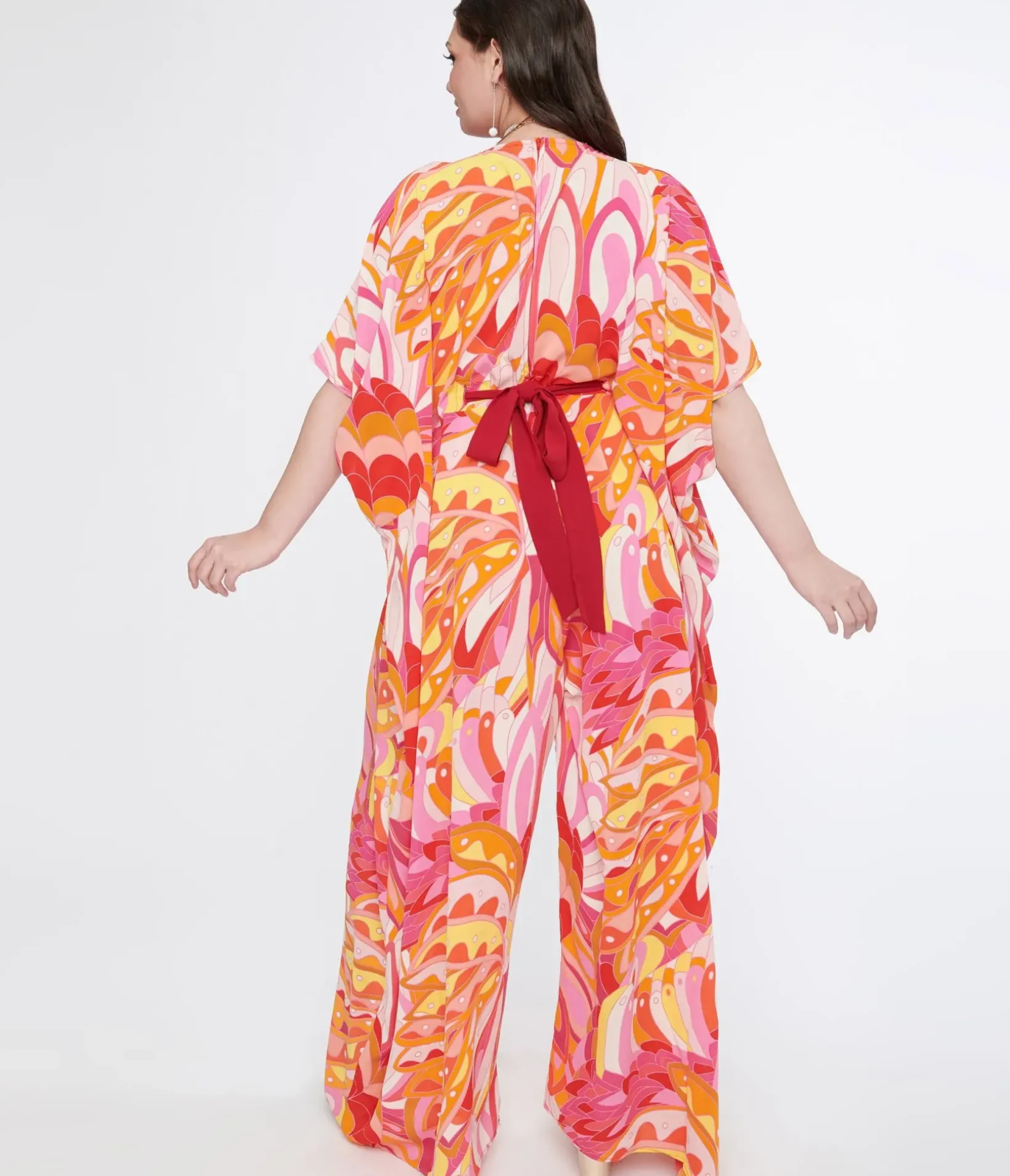 Unique Vintage Caftans|Caftans>Plus Size 1970s Pink & Orange Psychedelic Print Caftan Jumpsuit