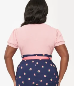 Unique Vintage Sweaters & Cardigans|All Things Pink>Plus Size 1950s Pink Strawberry Cardigan