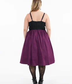 Unique Vintage Swing|Pocket Dresses>Plus Size 1950s Purple & Black Glitter Cat Swing Dress