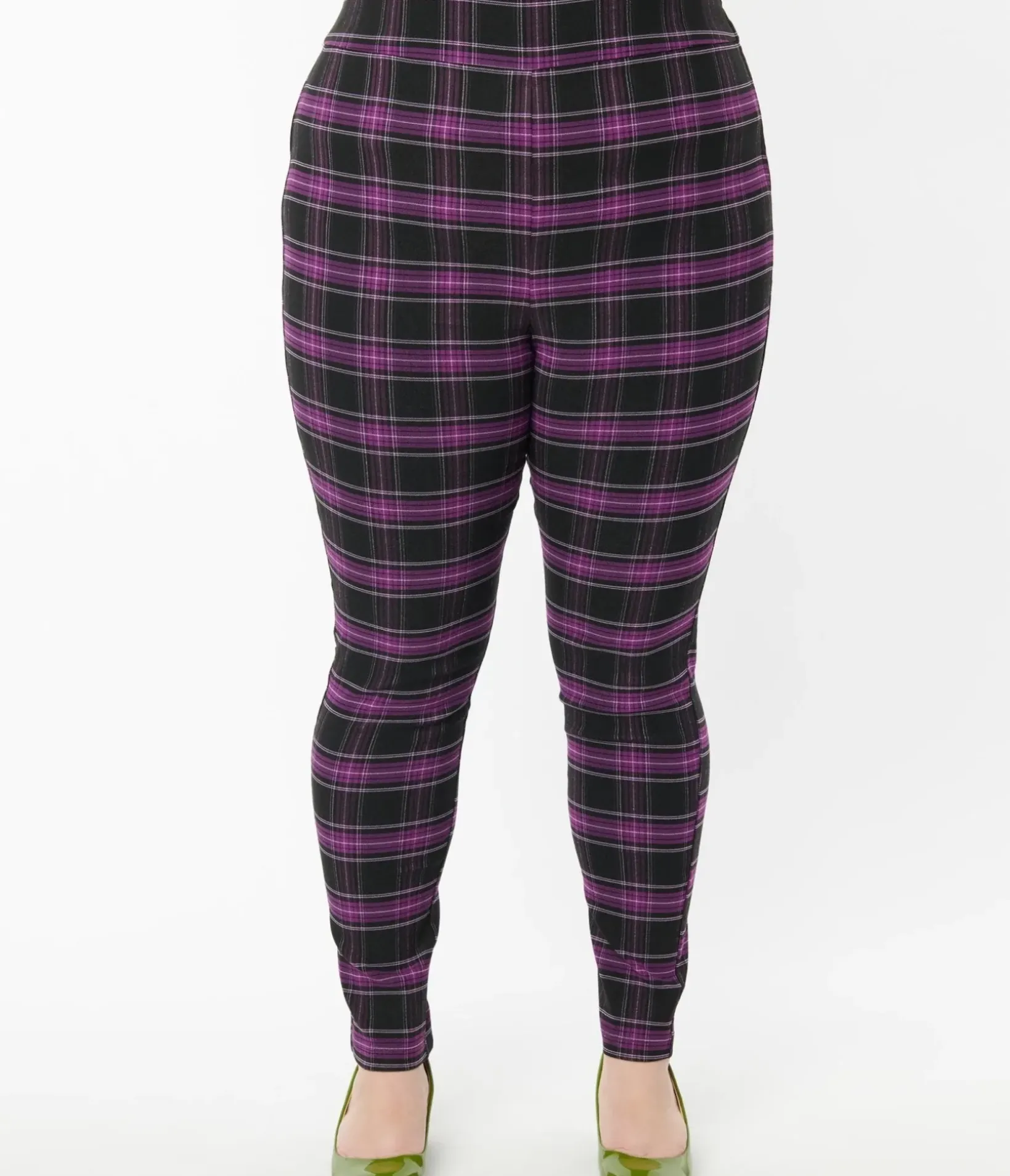 Unique Vintage Pants|Pants>Plus Size 1970s Purple & Black Plaid Rizzo Cigarette Pants