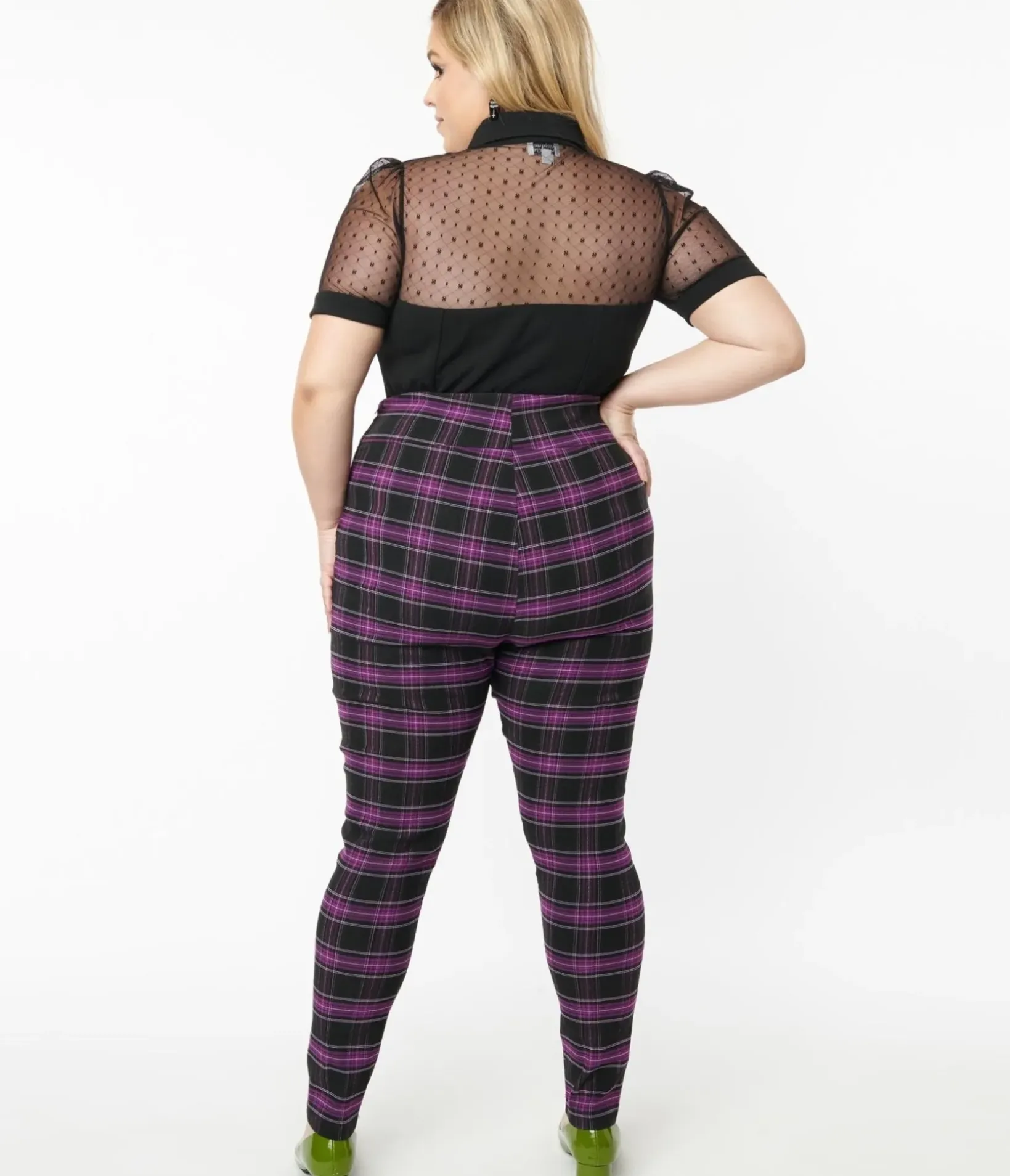 Unique Vintage Pants|Pants>Plus Size 1970s Purple & Black Plaid Rizzo Cigarette Pants