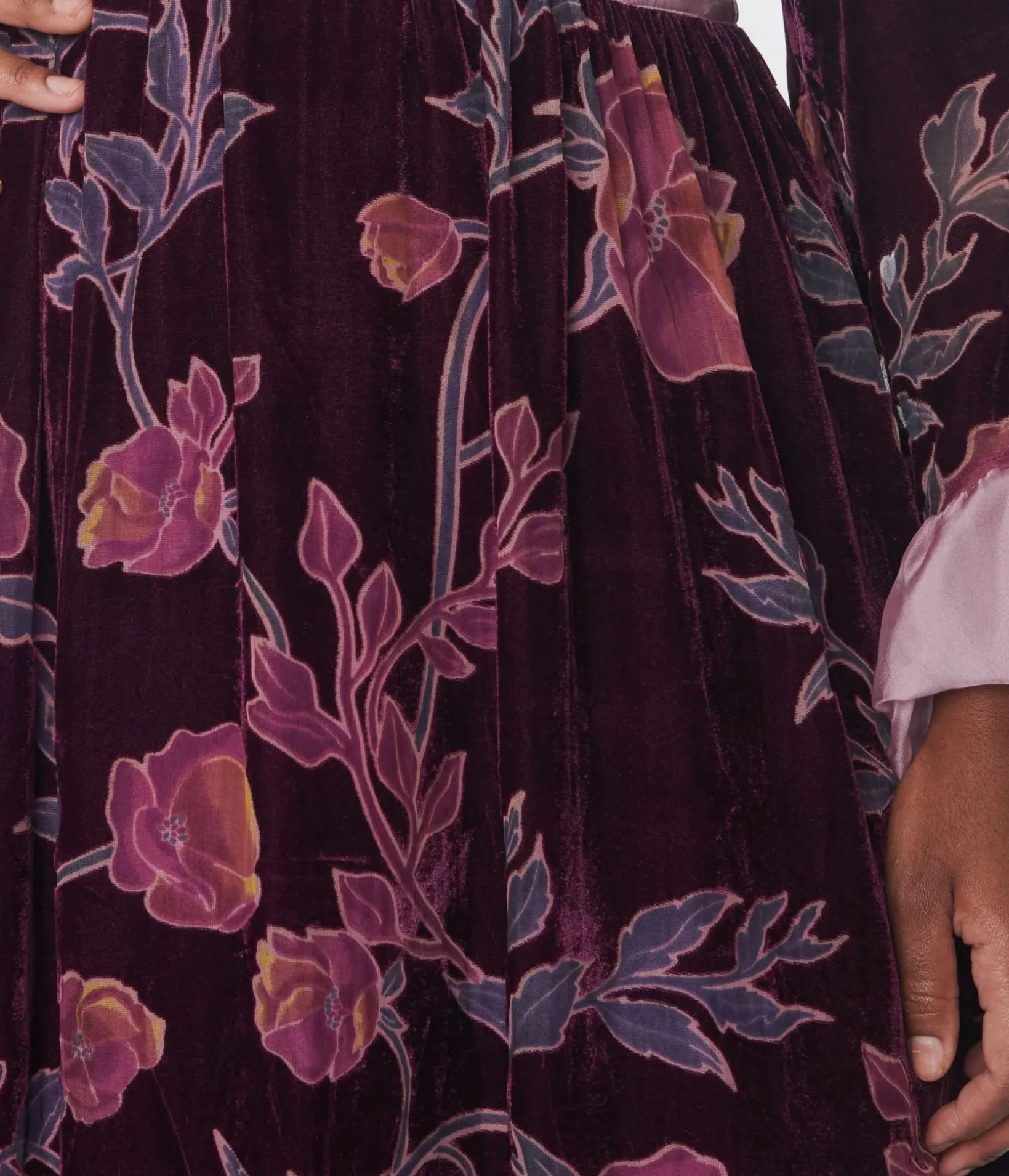 Unique Vintage Maxi|Midi & Maxi>Plus Size 1970s Purple Floral Burnout Velvet Maxi Dress