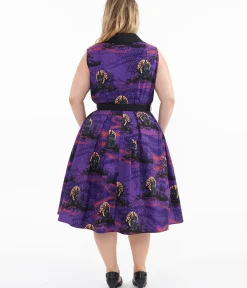 Unique Vintage Swing|Pocket Dresses>Plus Size 1950s Purple Halloween Print Edith Swing Dress