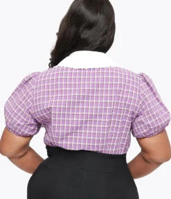 Unique Vintage Blouses|Blouses>Plus Size 1930s Purple Plaid Oversized Collar Blouse