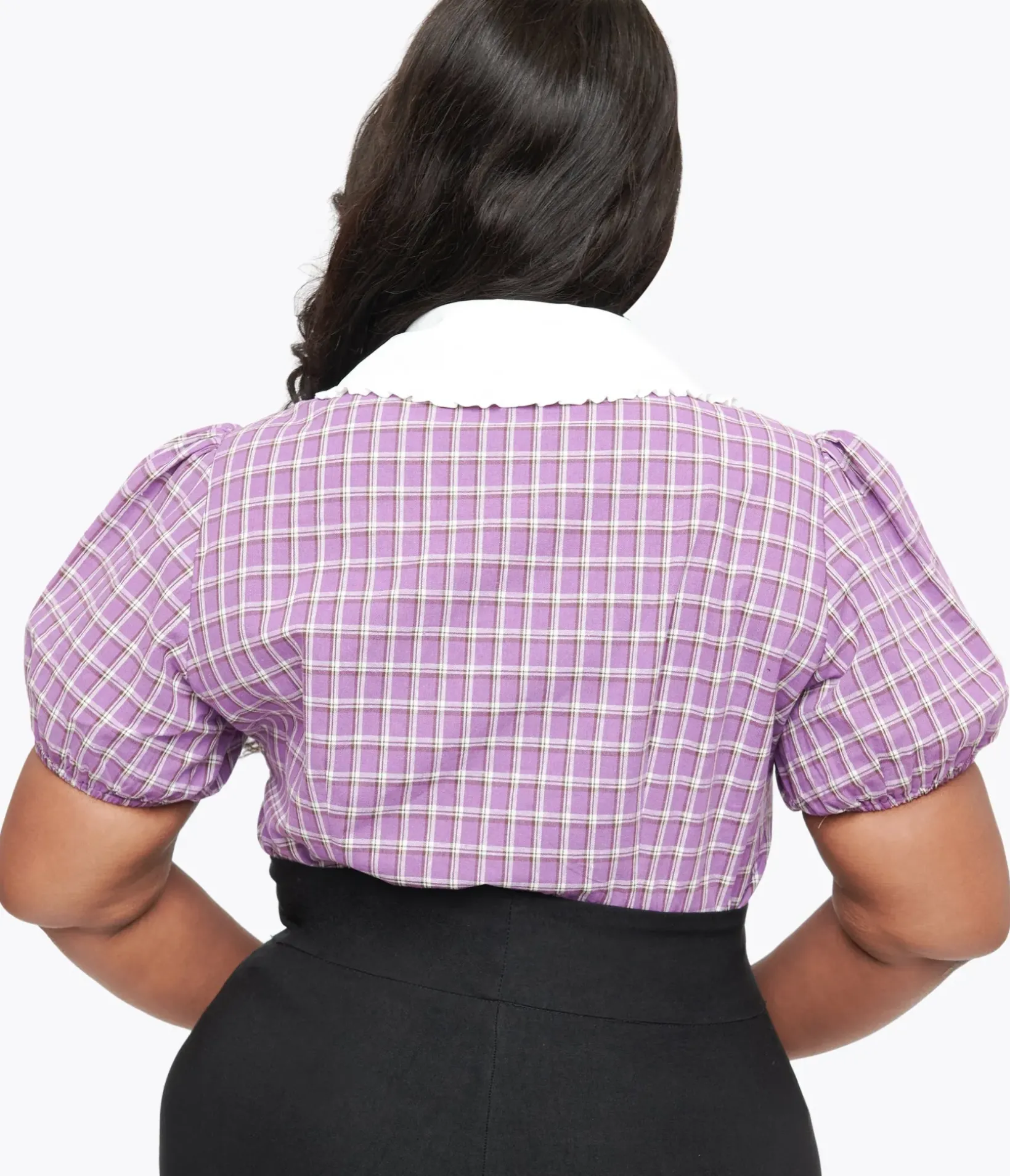 Unique Vintage Blouses|Blouses>Plus Size 1930s Purple Plaid Oversized Collar Blouse