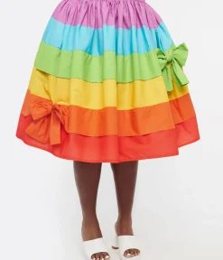 Unique Vintage Skirts|Skirts>Plus Size 1950s Rainbow Stripe Gellar Swing Skirt