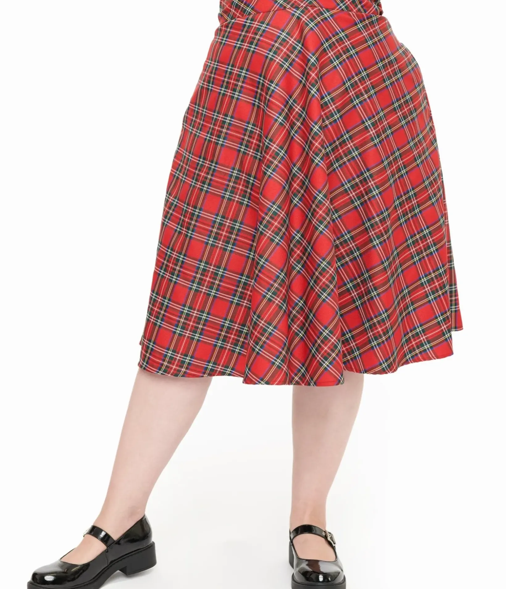 Unique Vintage Skirts|Skirts>Plus Size 1950s Red Plaid High Waist Vivien Swing Skirt