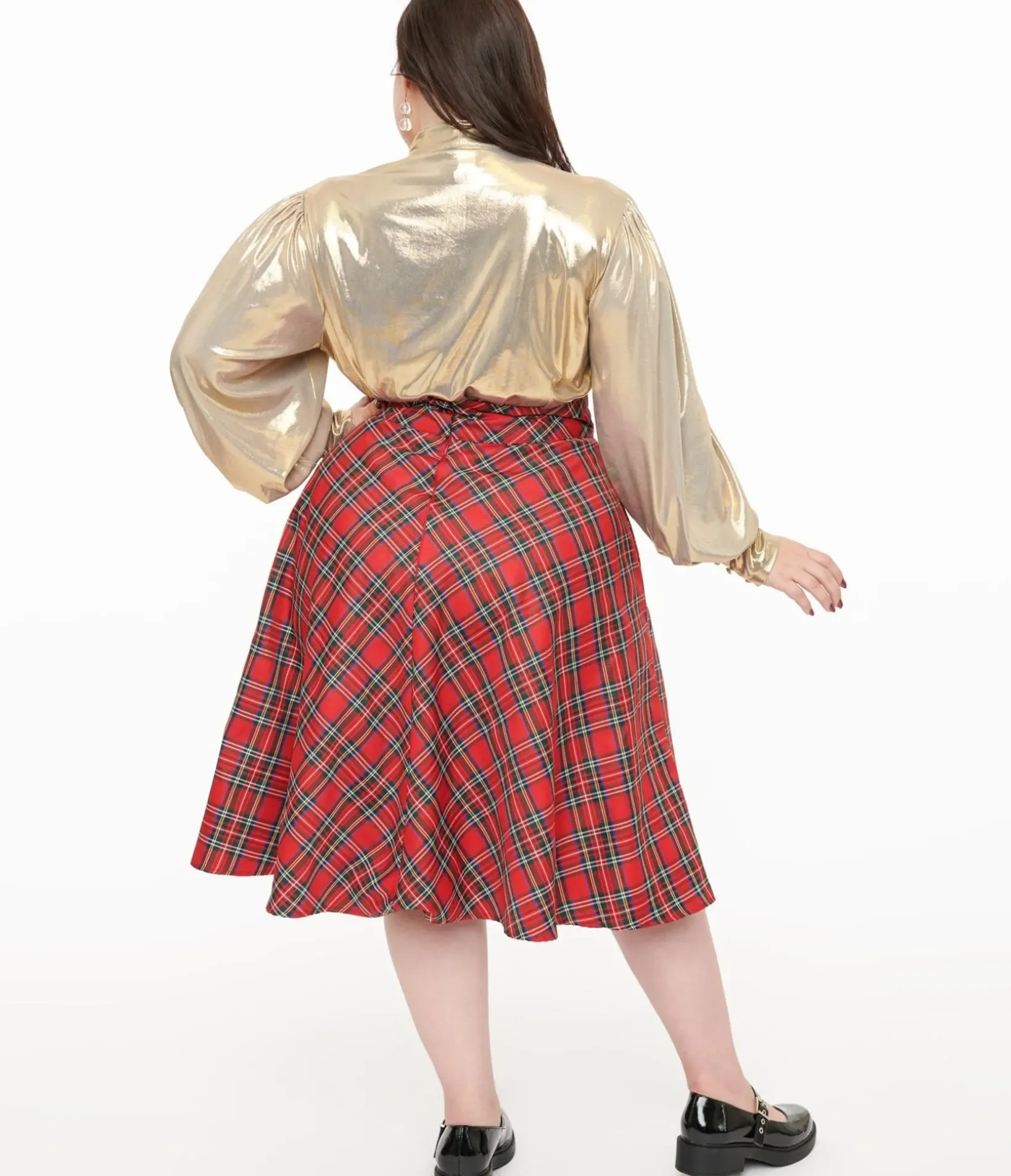 Unique Vintage Skirts|Skirts>Plus Size 1950s Red Plaid High Waist Vivien Swing Skirt
