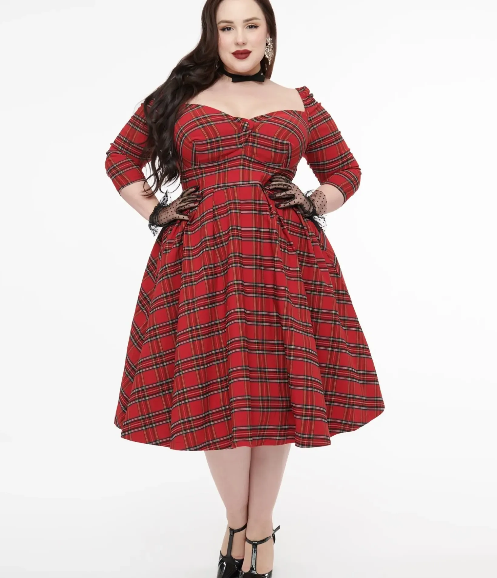 Unique Vintage Swing|Swing>Plus Size 1950s Red Plaid Lamar Swing Dress