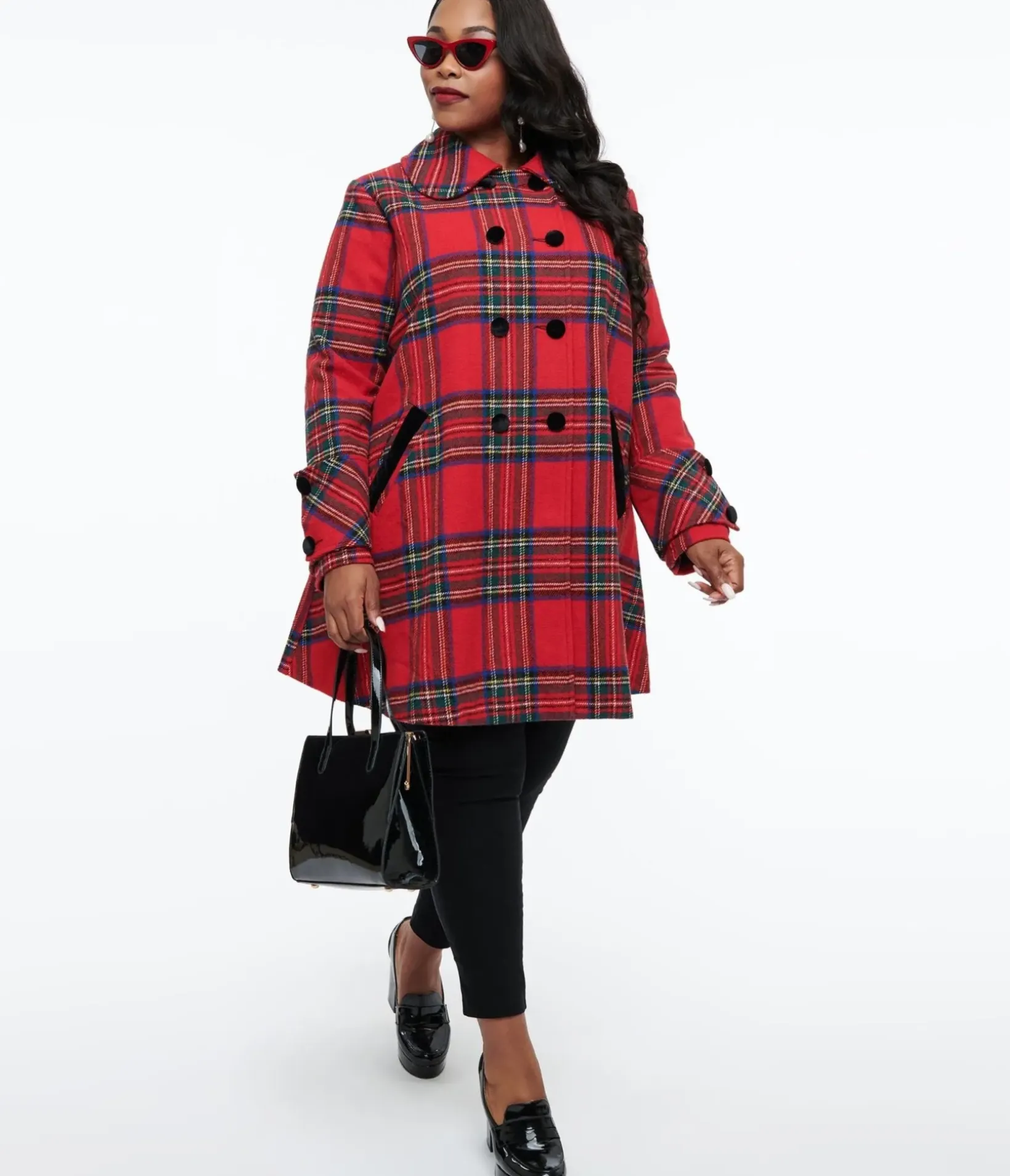 Unique Vintage Jackets|Coats & Jackets>Plus Size 1960s Red Plaid Peacoat