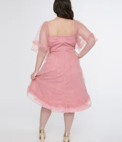 Unique Vintage Swing|Swing>Plus Size 1950s Rose Ruffle Sweetheart Swing Dress