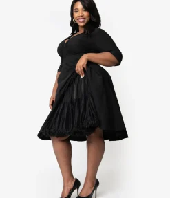 Unique Vintage All Things Black|Halloween>Plus Size 1950s Style Black Ruffled Petticoat Crinoline