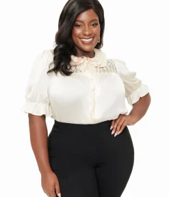 Unique Vintage Blouses|Blouses>Plus Size 1940s White Holiday Lights Cotton Blouse