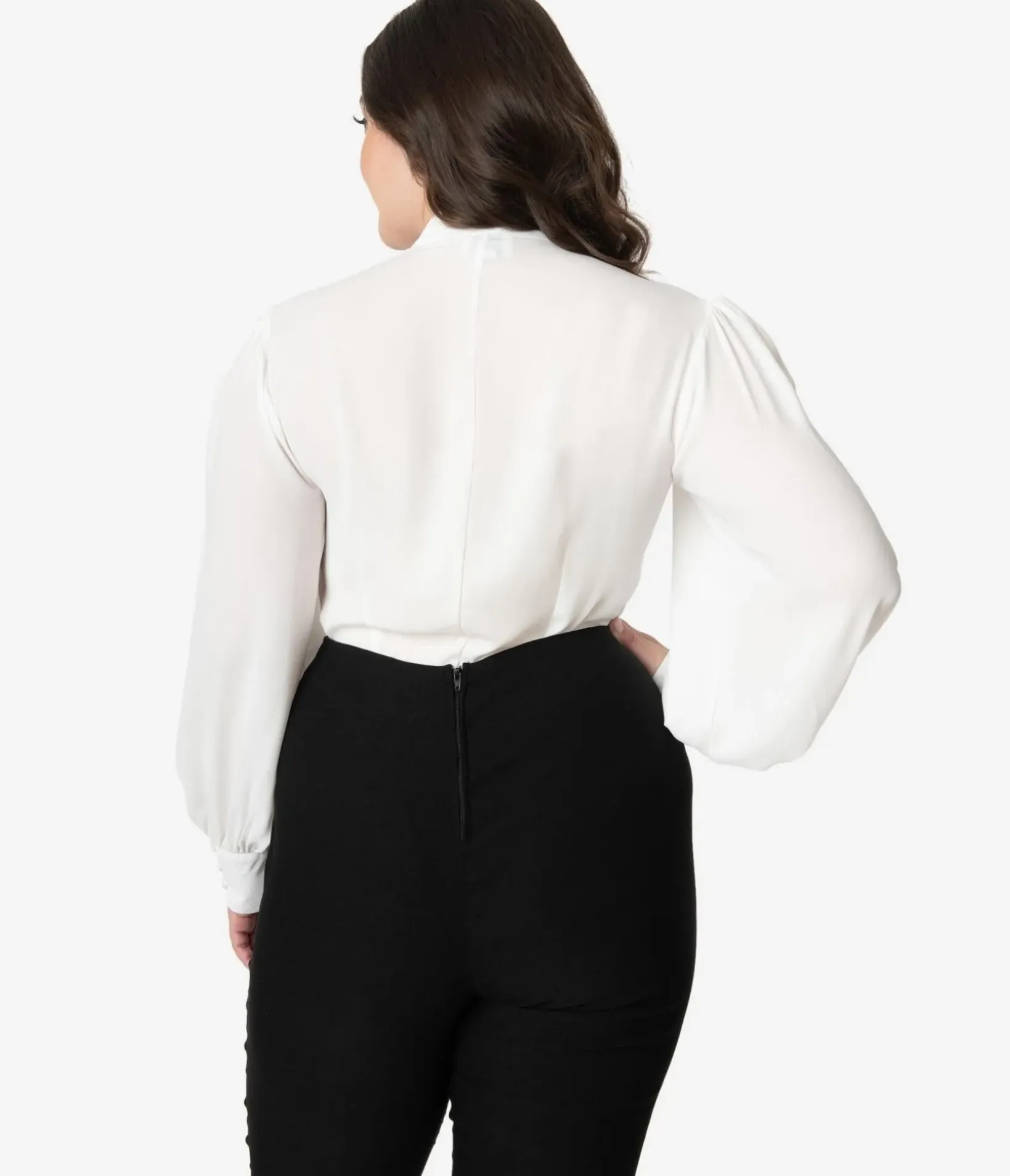 Unique Vintage Blouses|Blouses>Plus Size 1940s White Neck Tie Gwen Blouse