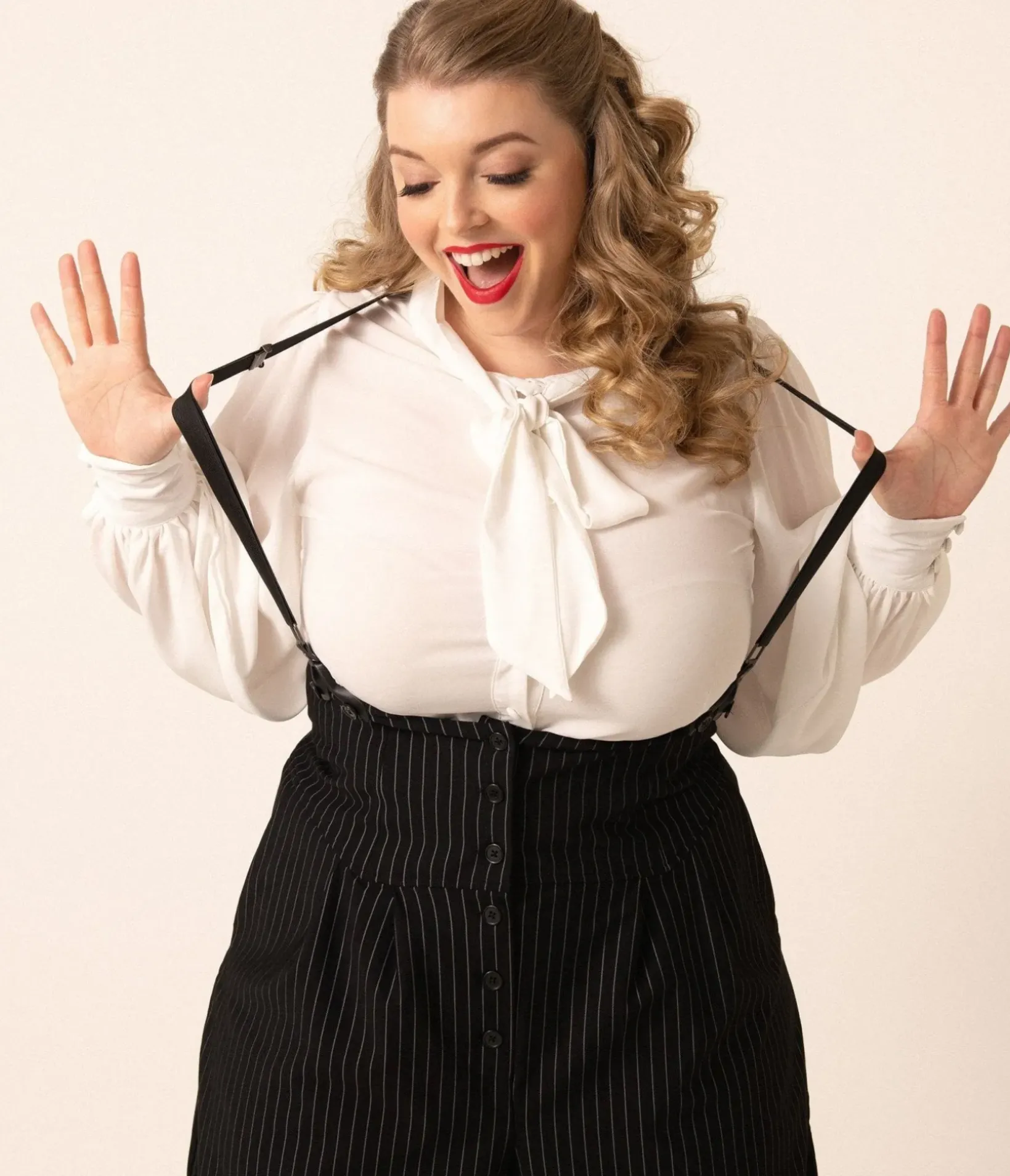 Unique Vintage Blouses|Blouses>Plus Size 1940s White Neck Tie Gwen Blouse