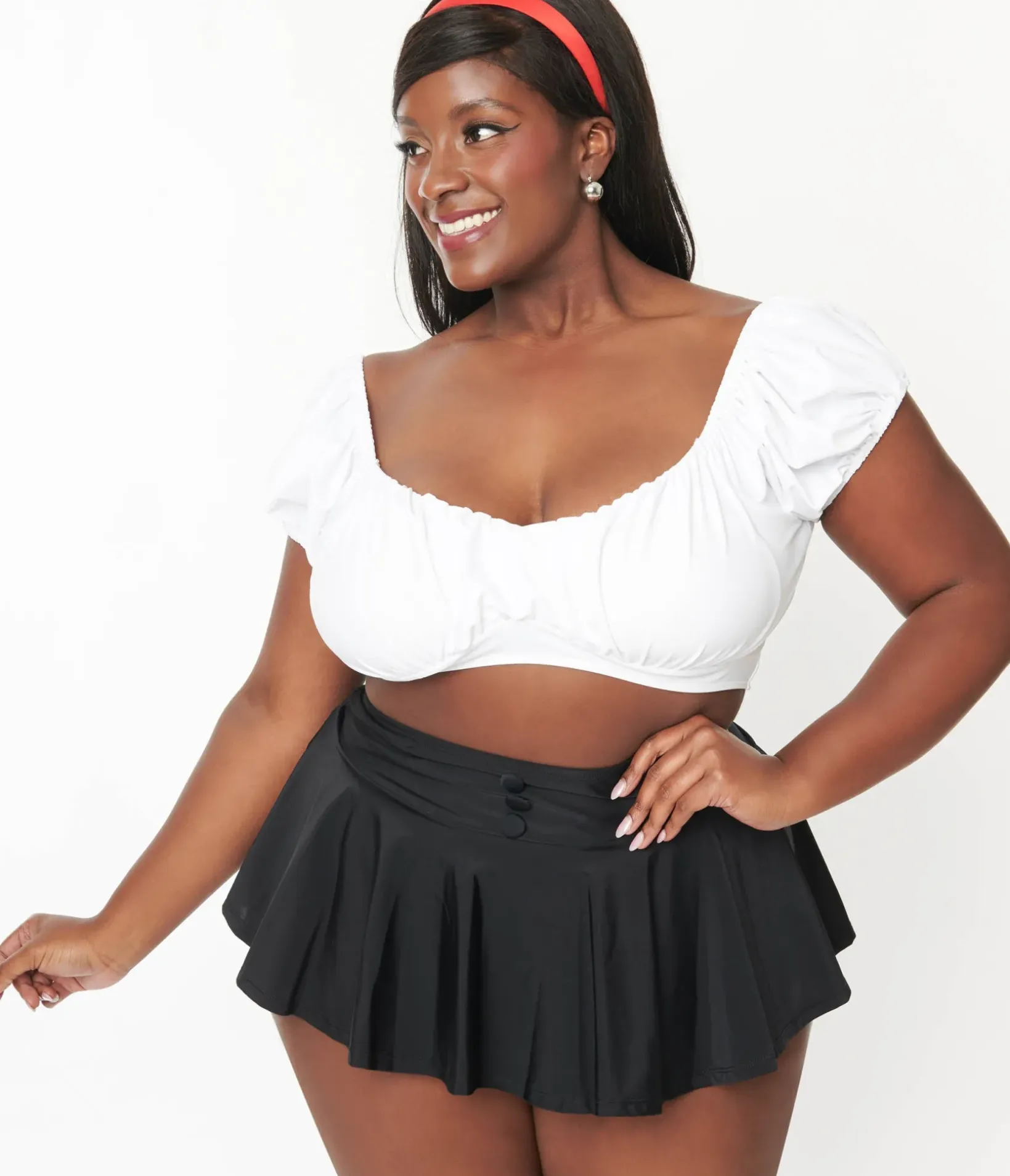 Unique Vintage Two Piece Swim|Swim Tops>Plus Size 1940s White Off The Shoulder Swim Top