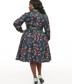 Unique Vintage Midi|Everyday Dresses>Plus Size 1970s Woodland Creature Print Shirt Dress