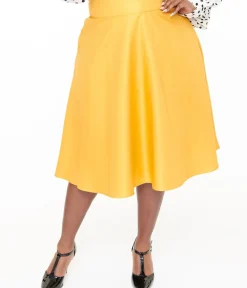 Unique Vintage Skirts|Skirts>Plus Size 1950s Yellow High Waist Vivien Swing Skirt