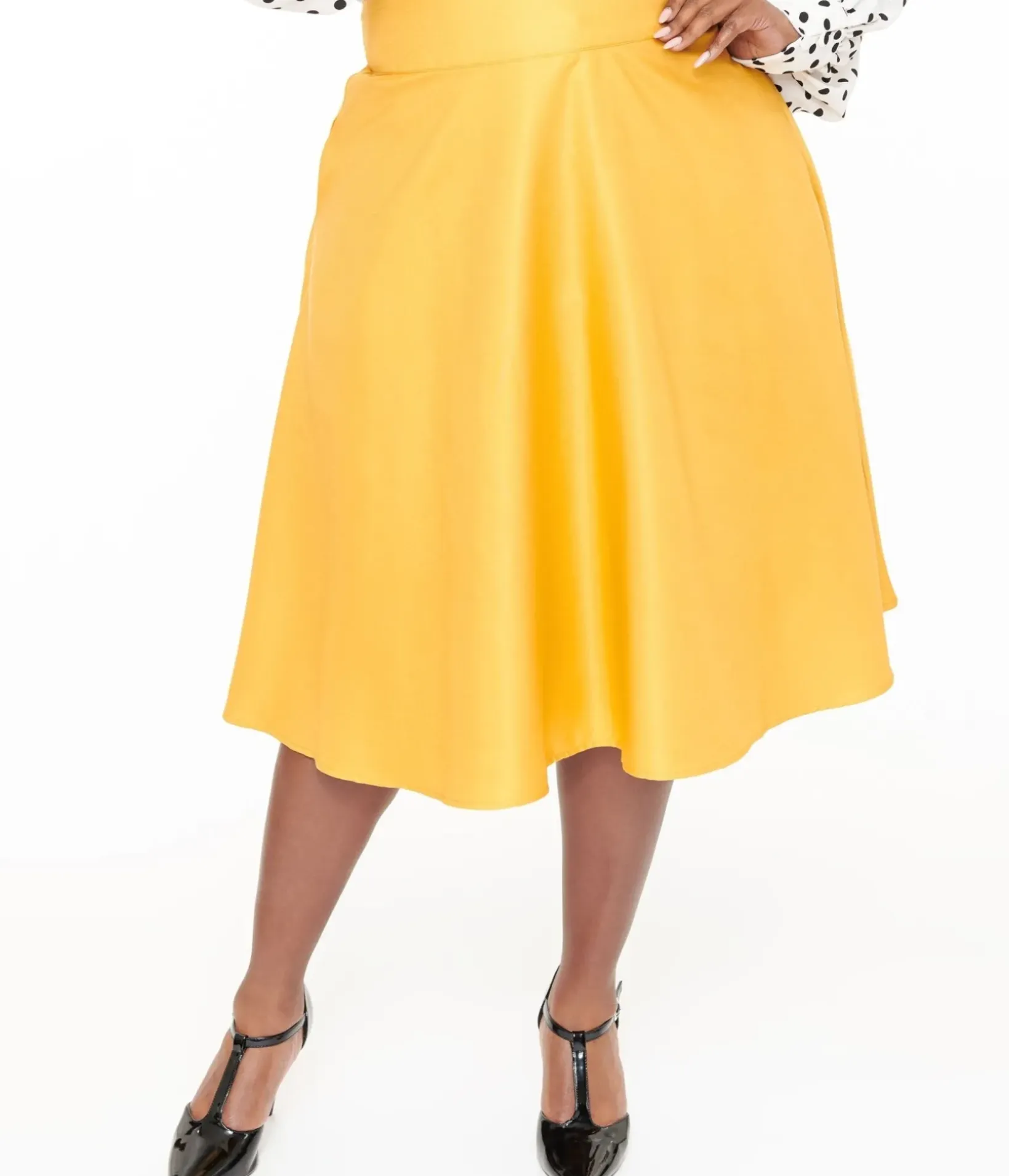 Unique Vintage Skirts|Skirts>Plus Size 1950s Yellow High Waist Vivien Swing Skirt