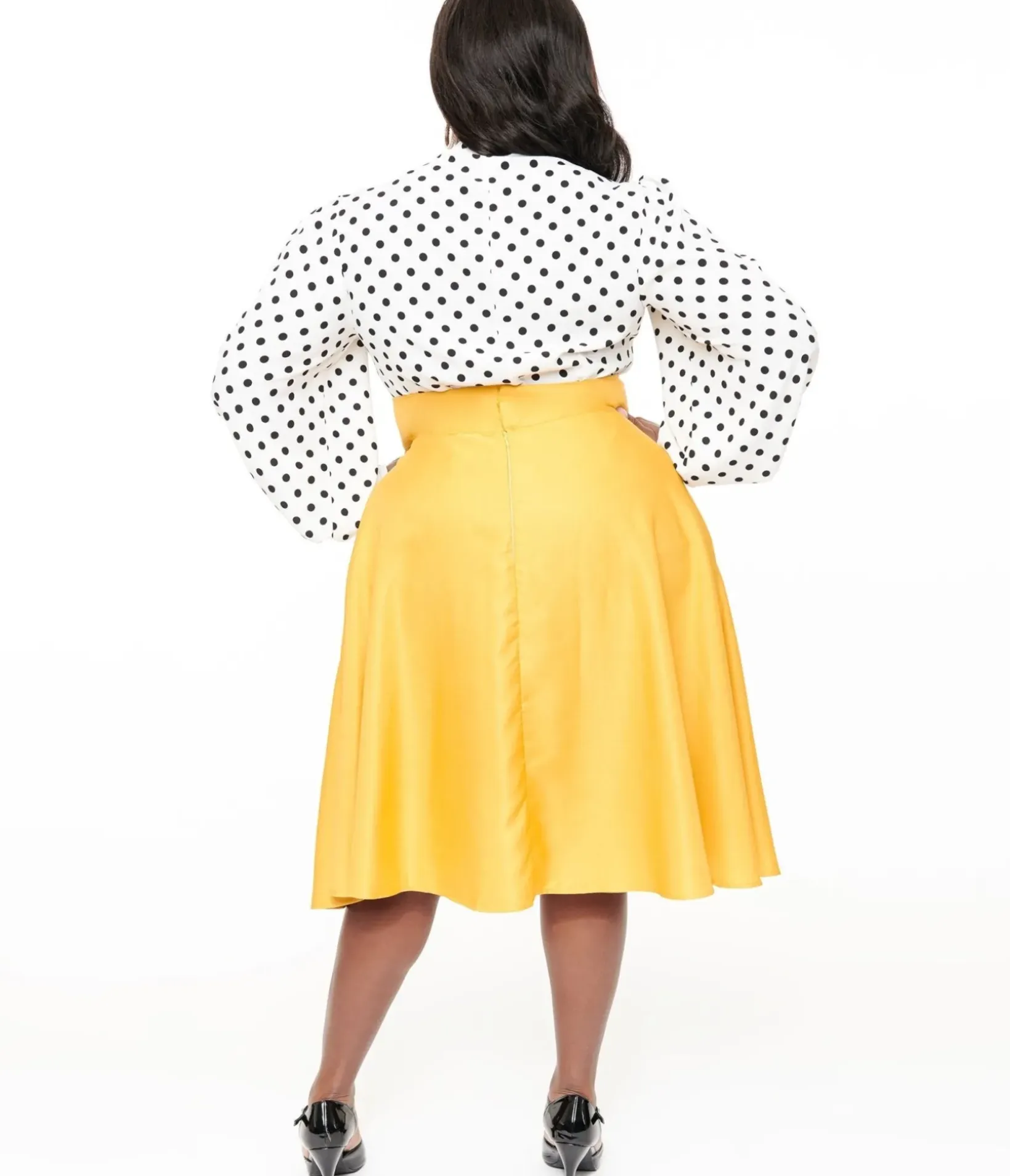 Unique Vintage Skirts|Skirts>Plus Size 1950s Yellow High Waist Vivien Swing Skirt