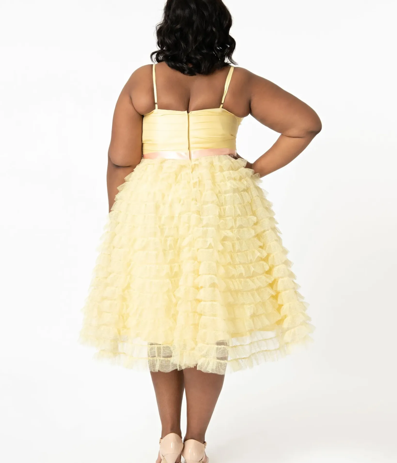 Unique Vintage Swing|Swing>Plus Size 1950s Yellow Tulle Cupcake Swing Dress