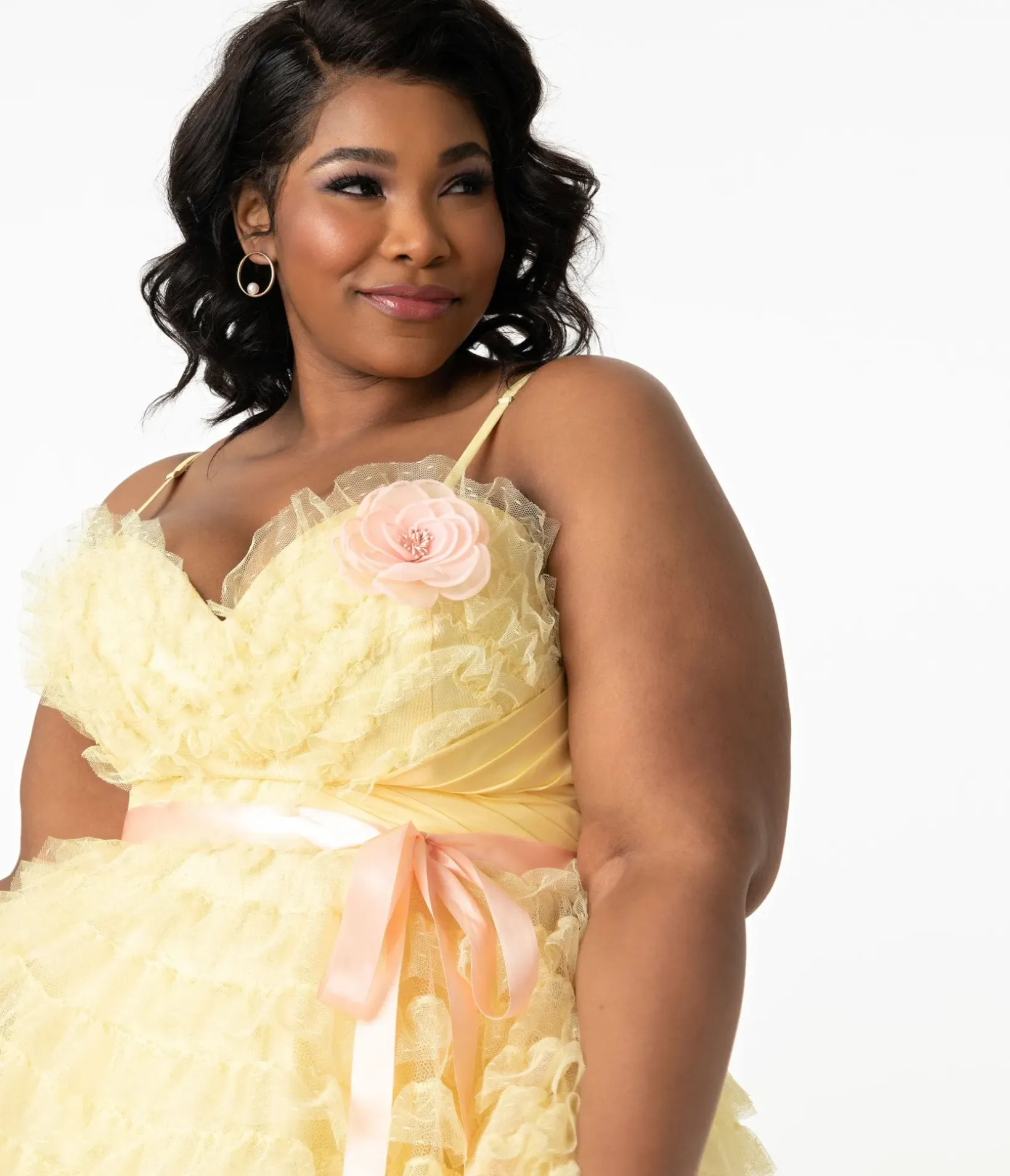 Unique Vintage Swing|Swing>Plus Size 1950s Yellow Tulle Cupcake Swing Dress
