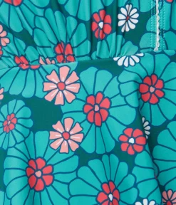 Unique Vintage One Piece Swim|One Piece Swim>Plus Size Teal Flower Child Skirted Wendy Swimsuit