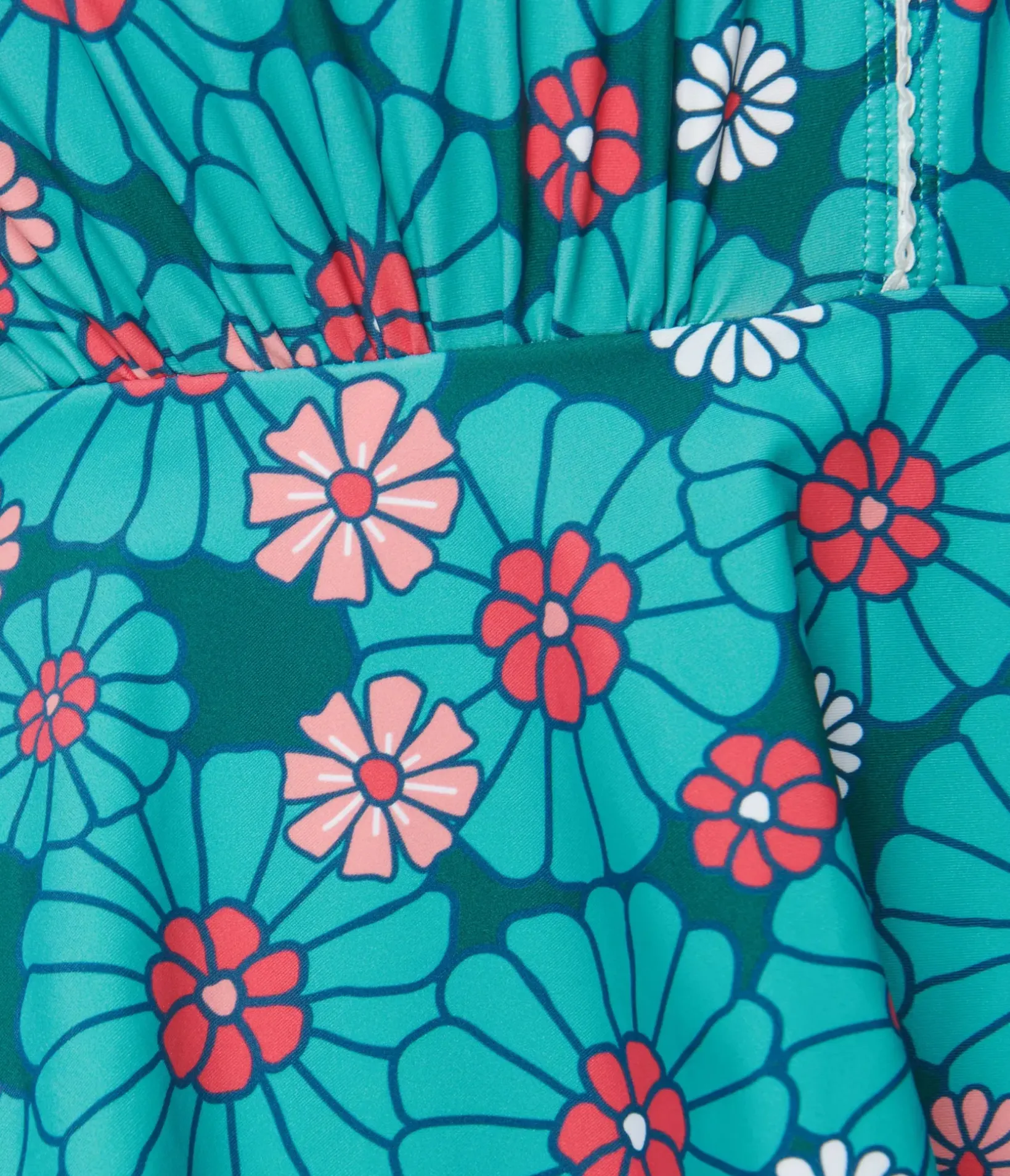 Unique Vintage One Piece Swim|One Piece Swim>Plus Size Teal Flower Child Skirted Wendy Swimsuit
