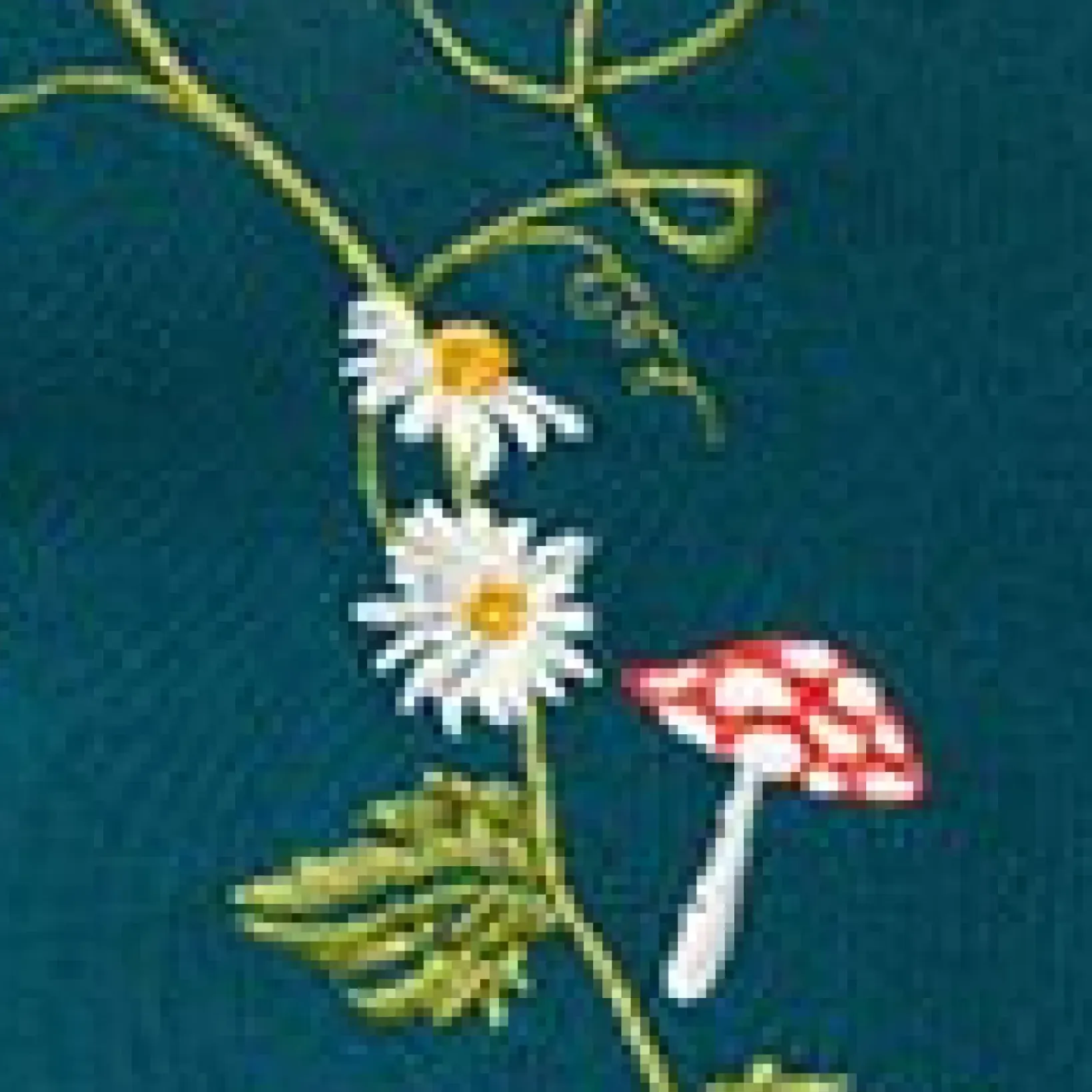 Unique Vintage Sweaters & Cardigans>Plus Size Teal Mushroom & Daisy Embroidered Cardigan