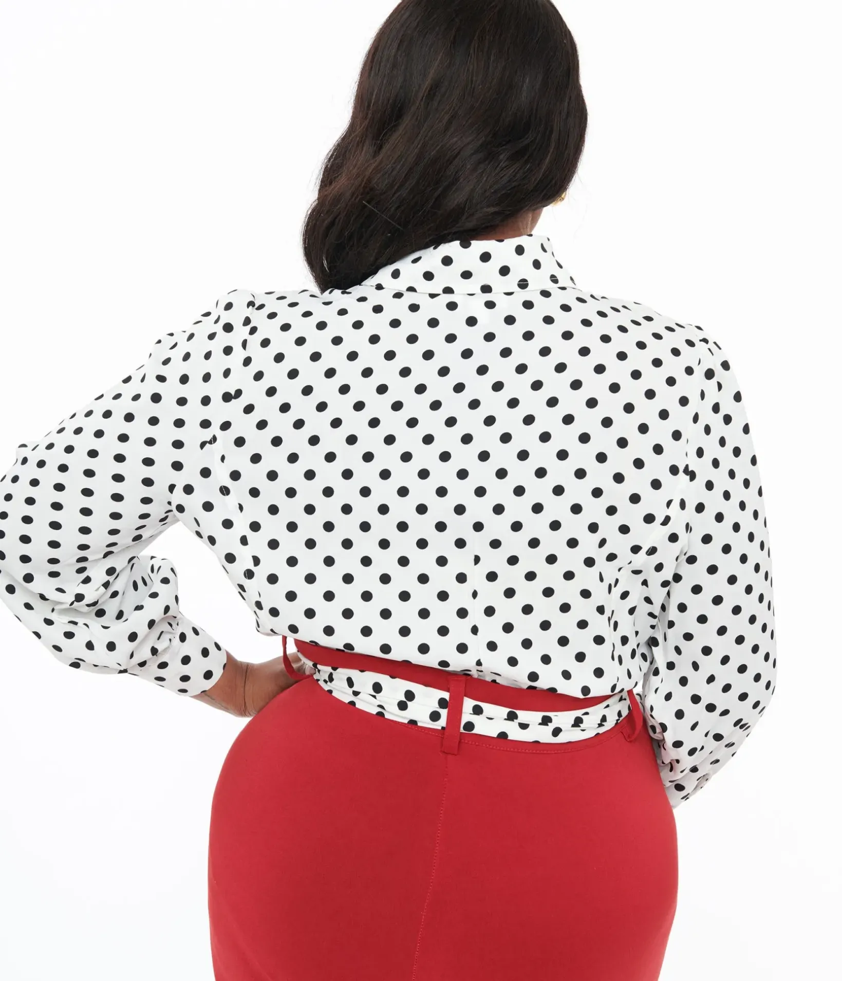 Unique Vintage All Things Black|Work Wear>Plus Size White & Black Polka Sashed Bodysuit