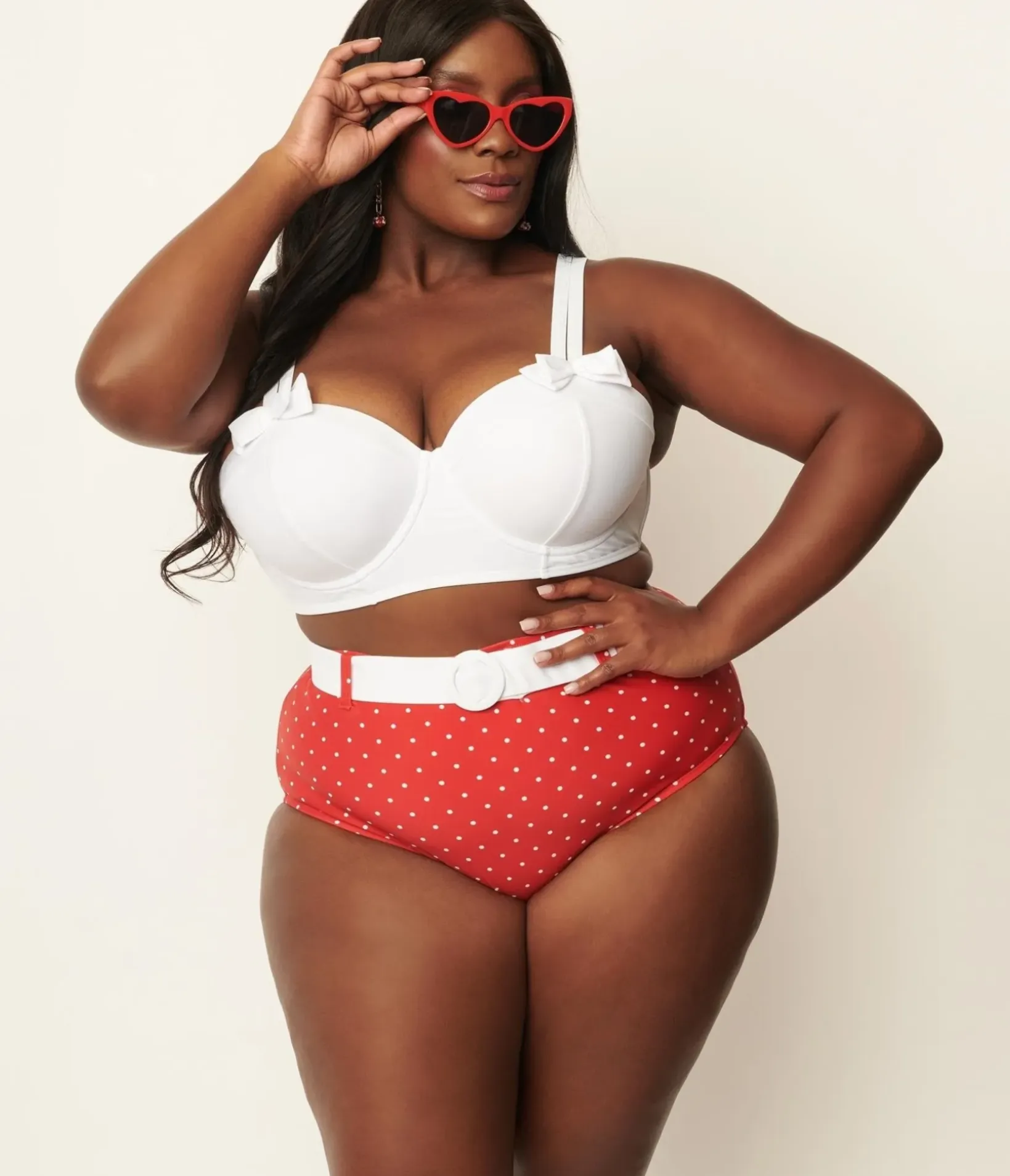 Unique Vintage Two Piece Swim|Swim Tops>Plus Size White Bowed Over Swim Top