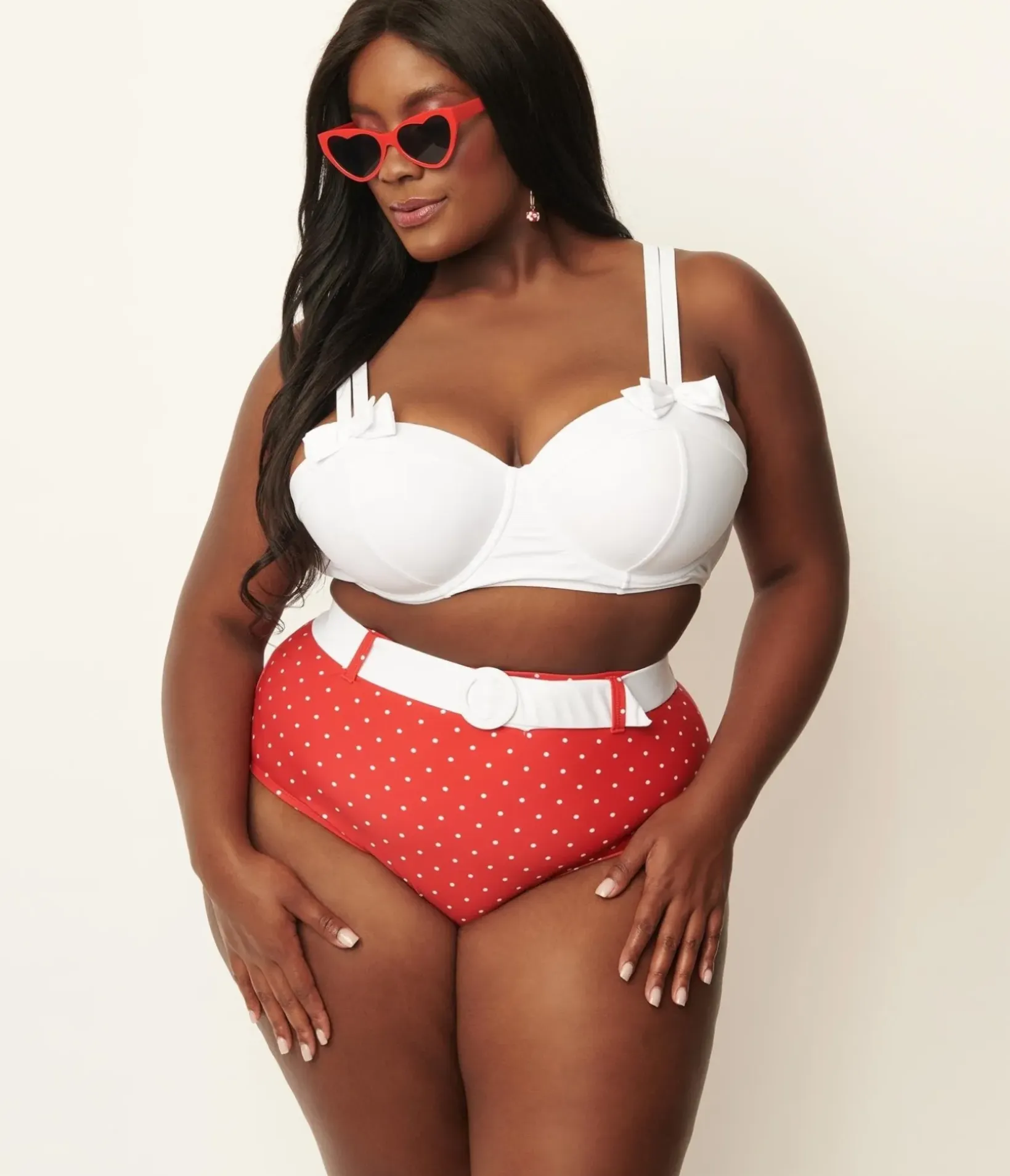 Unique Vintage Two Piece Swim|Swim Tops>Plus Size White Bowed Over Swim Top