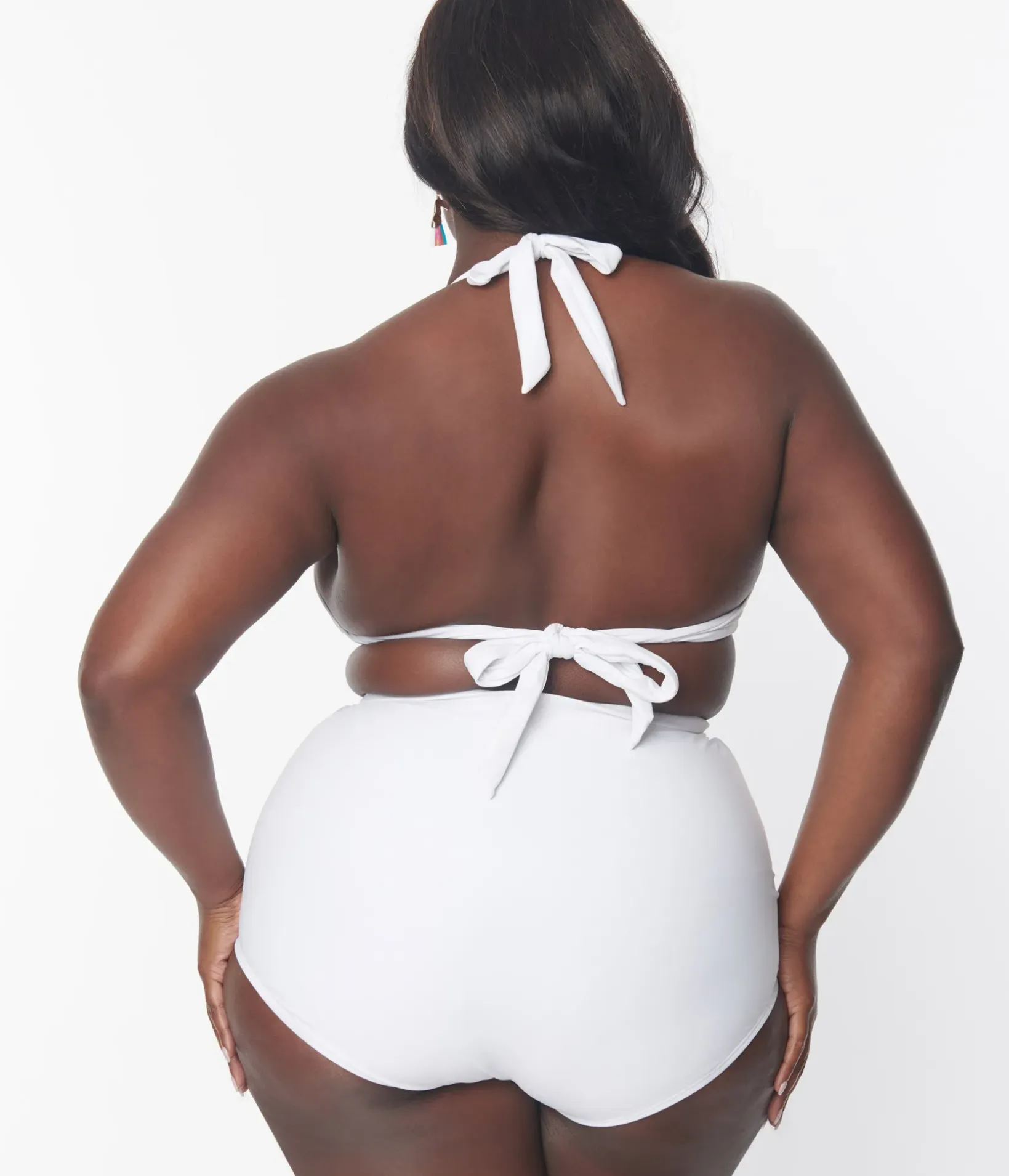 Unique Vintage Two Piece Swim|Swim Tops>Plus Size White Halter Swim Top