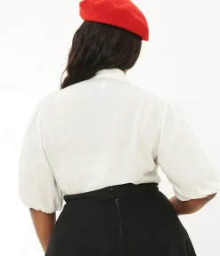 Unique Vintage Blouses|Blouses>Plus Size White Tie Neck Gwen Blouse