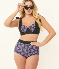 Unique Vintage Swim Bottoms|Two Piece Swim>Purple Lacy Bats Mrs Cooper Swim Bottoms