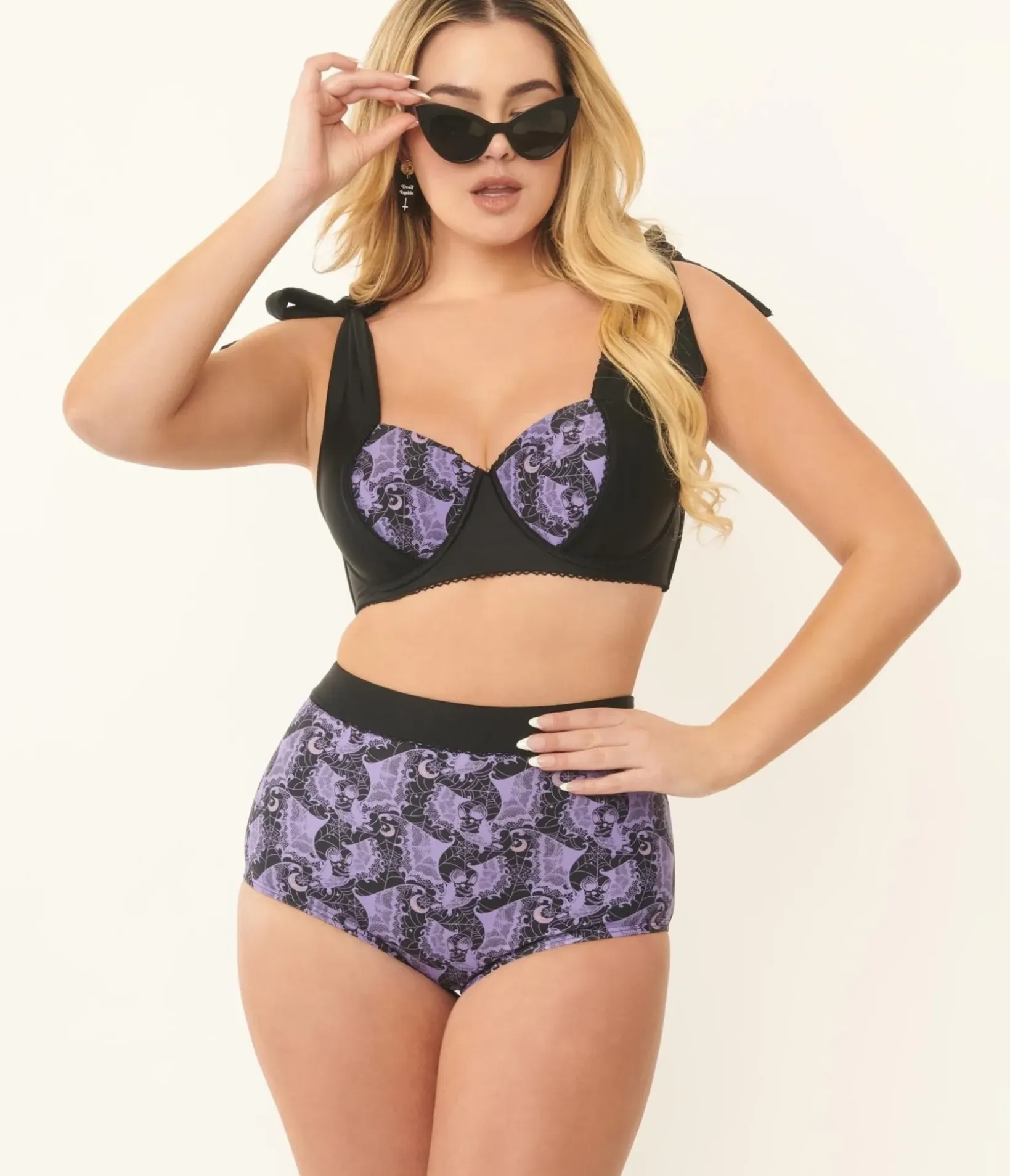 Unique Vintage Swim Bottoms|Two Piece Swim>Purple Lacy Bats Mrs Cooper Swim Bottoms