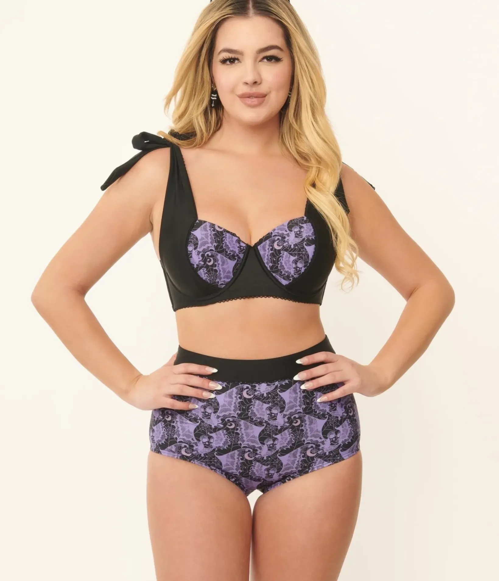 Unique Vintage Swim Bottoms|Two Piece Swim>Purple Lacy Bats Mrs Cooper Swim Bottoms