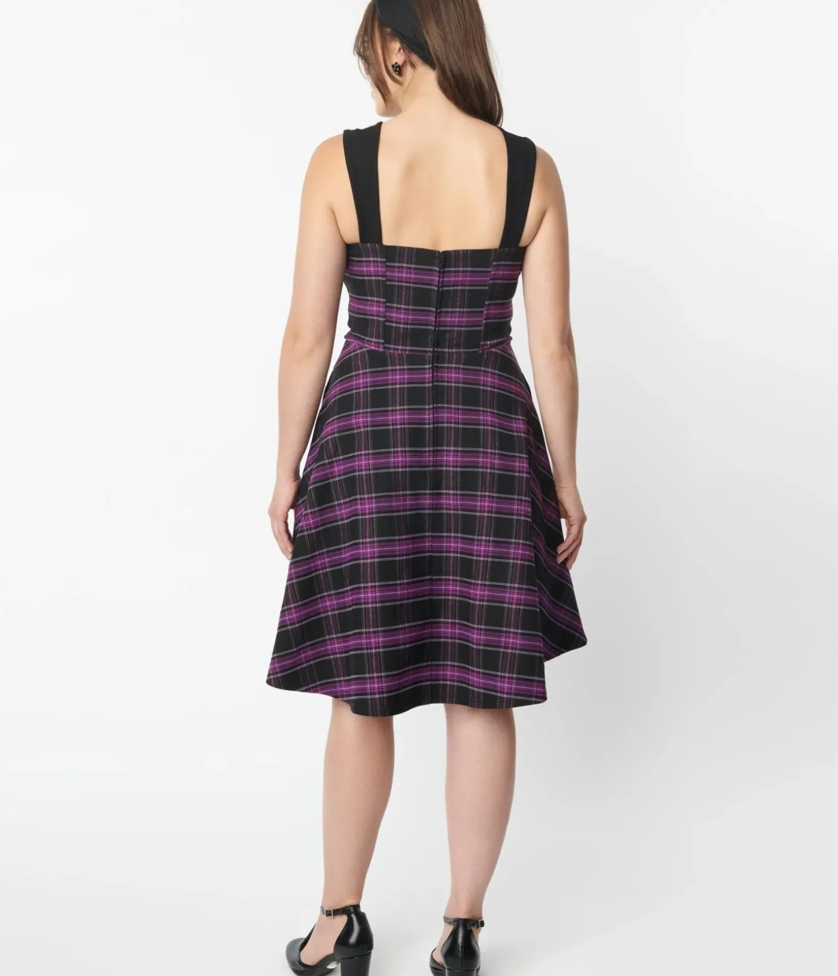 Unique Vintage Fit & Flare|Everyday Dresses>Purple Plaid Corset Flare Dress