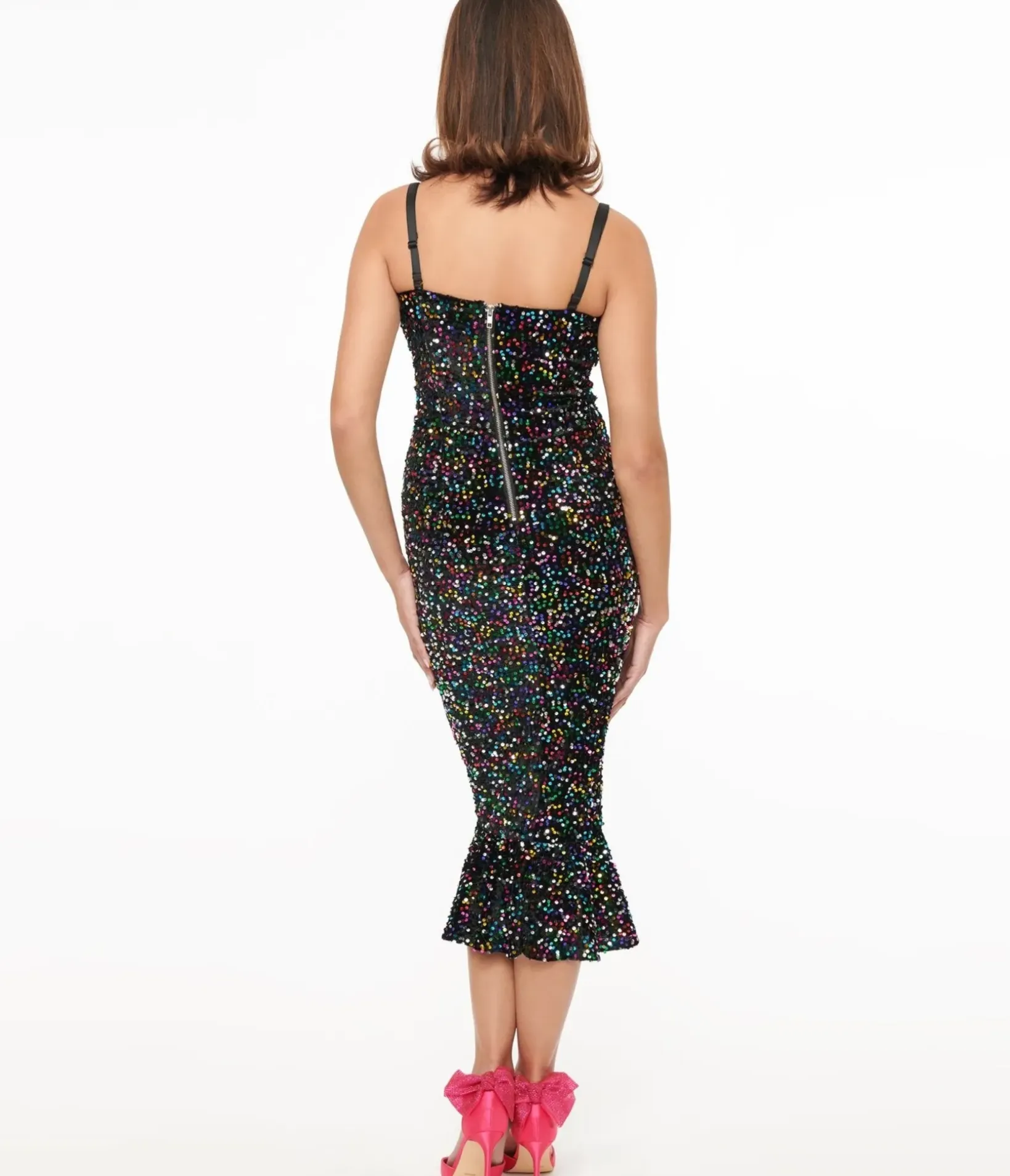 Unique Vintage Pencil|Everyday Dresses>Rainbow Sequin Strapless Spotlight Wiggle Dress