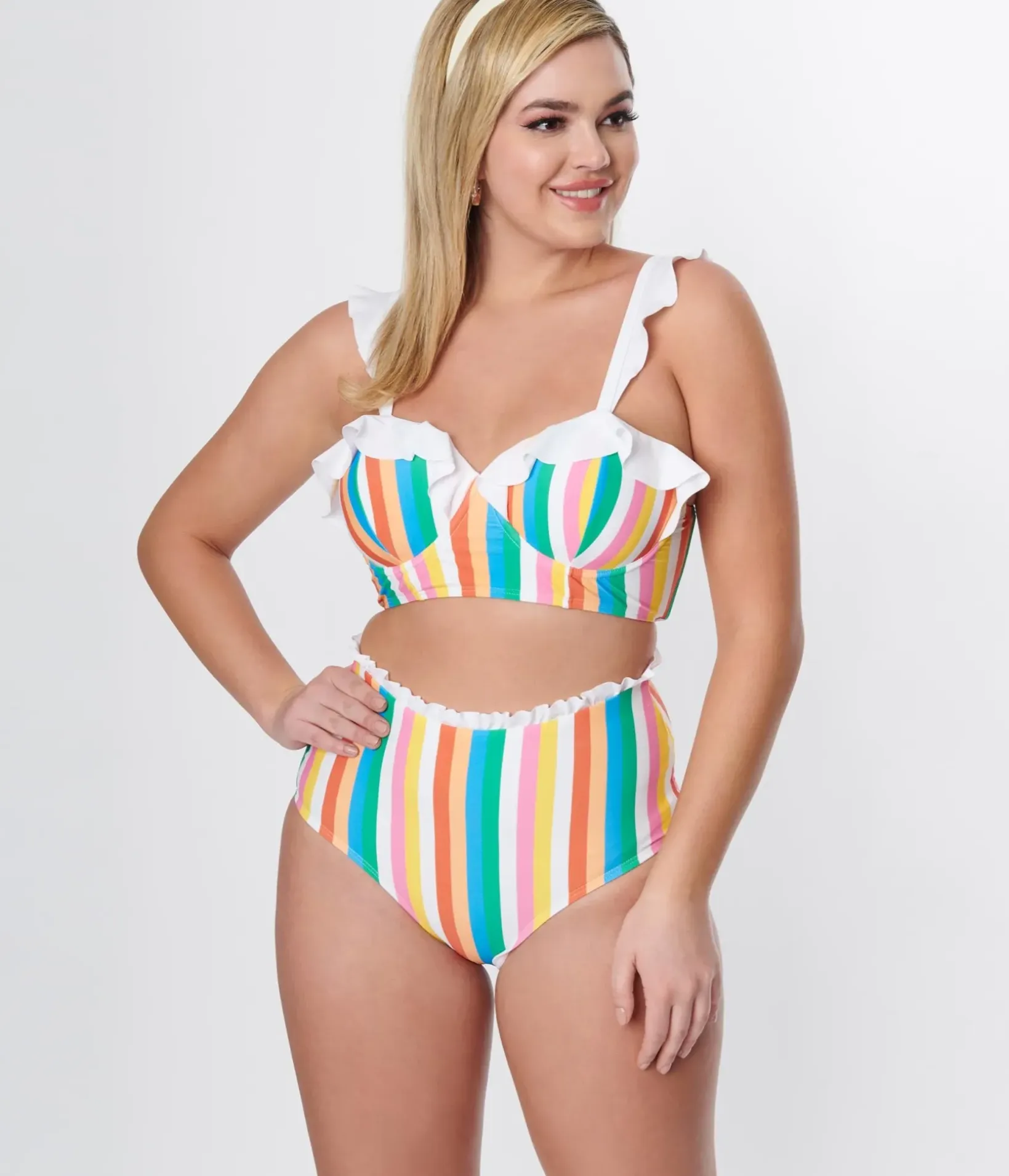 Unique Vintage Swim Bottoms>Rainbow Striped Cape May Swim Bottoms