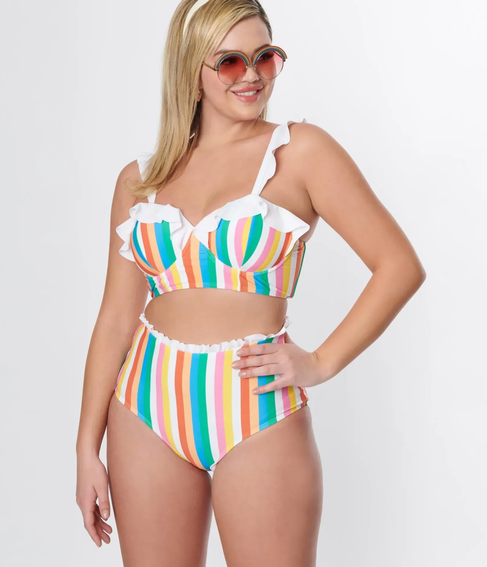 Unique Vintage Swim Bottoms>Rainbow Striped Cape May Swim Bottoms