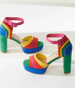 Unique Vintage Pride|Concert & Festivals>Rainbow Suede Peep Toe Pumps