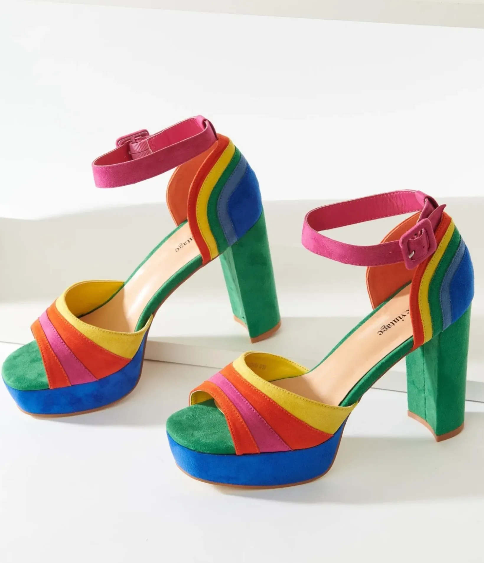 Unique Vintage Pride|Concert & Festivals>Rainbow Suede Peep Toe Pumps